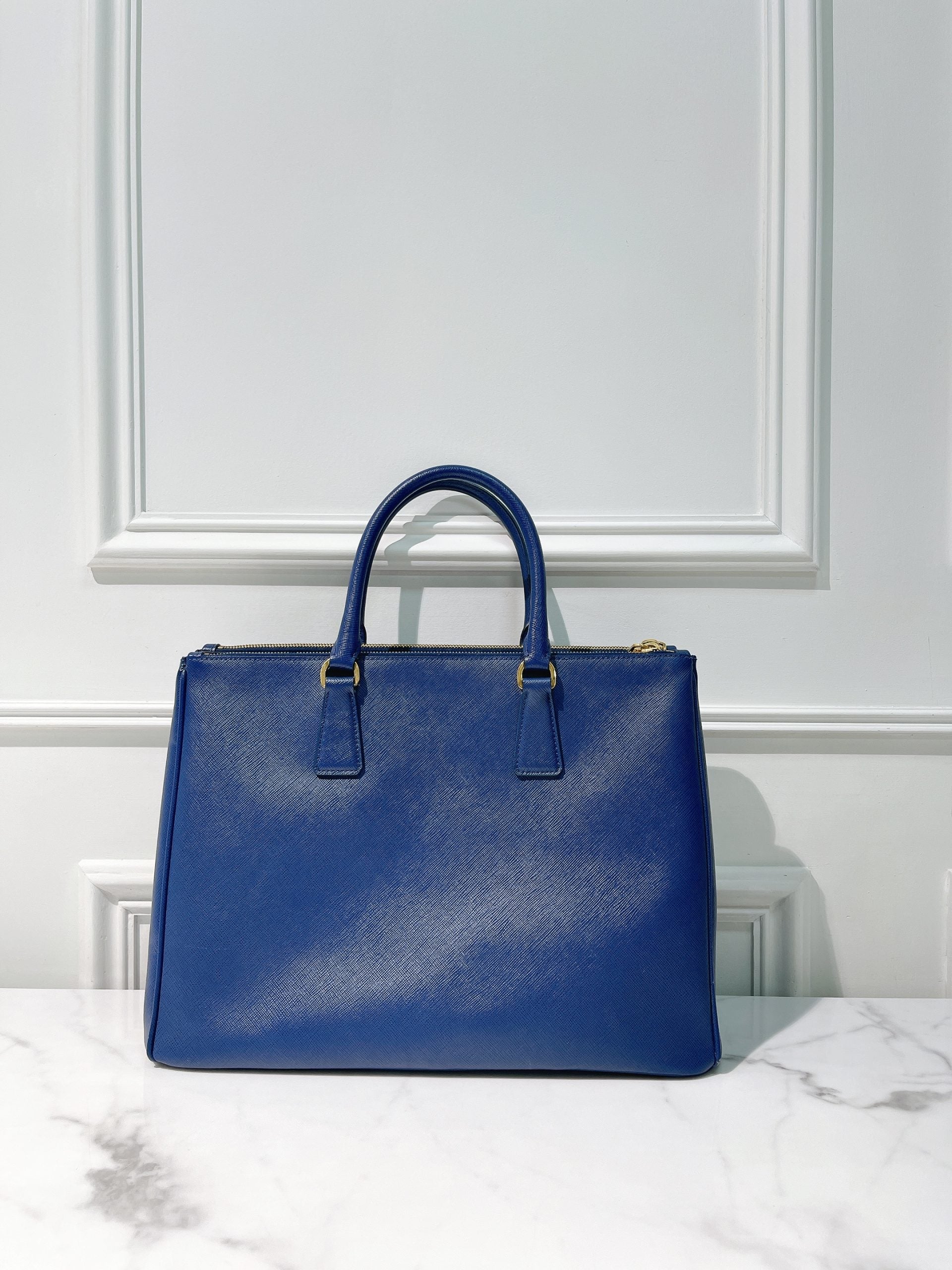 PRADA LARGE GALLERIA BAG, Blue/Gold