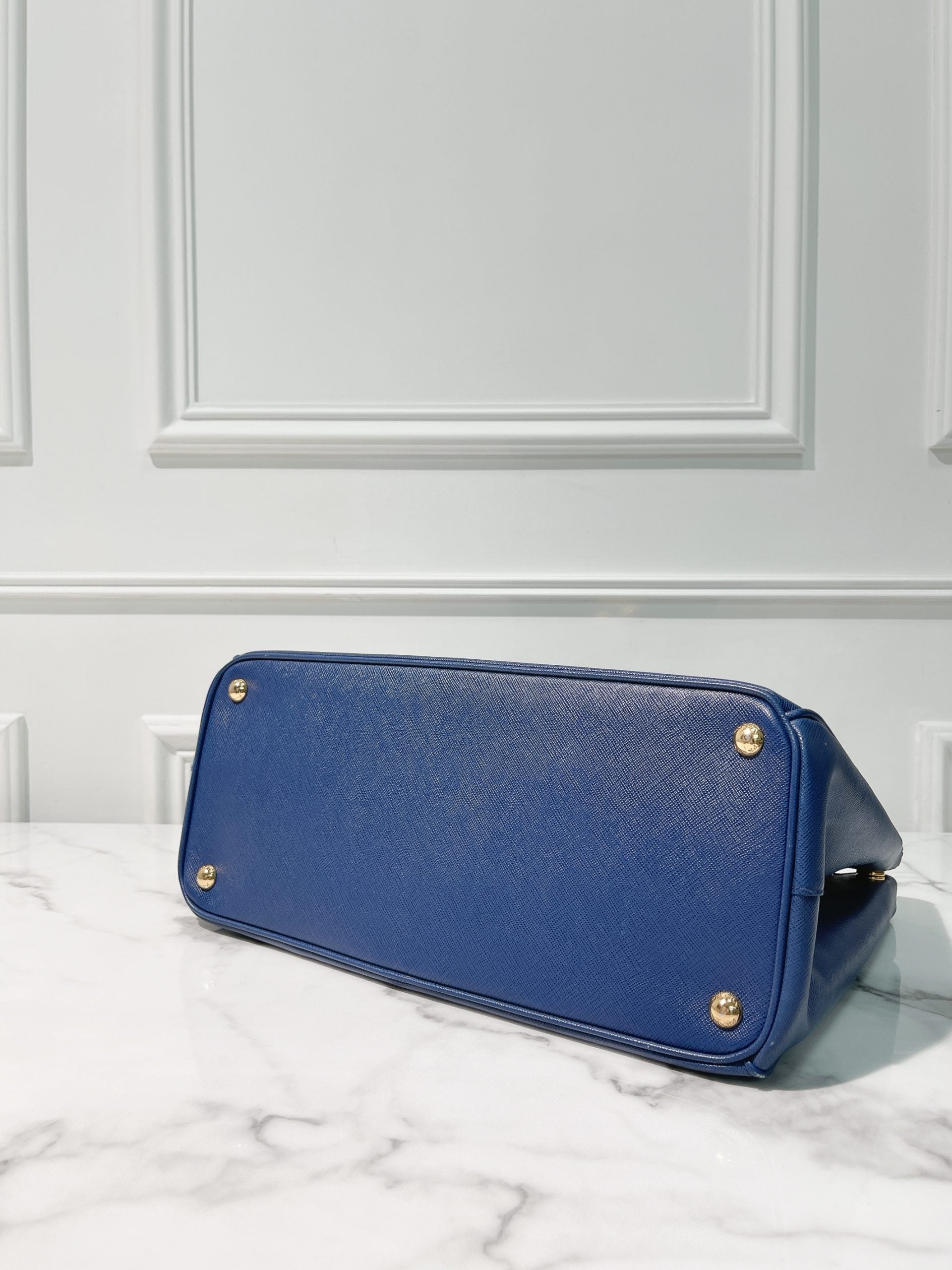 PRADA LARGE GALLERIA BAG, Blue/Gold