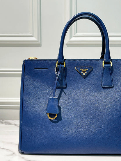 PRADA LARGE GALLERIA BAG, Blue/Gold