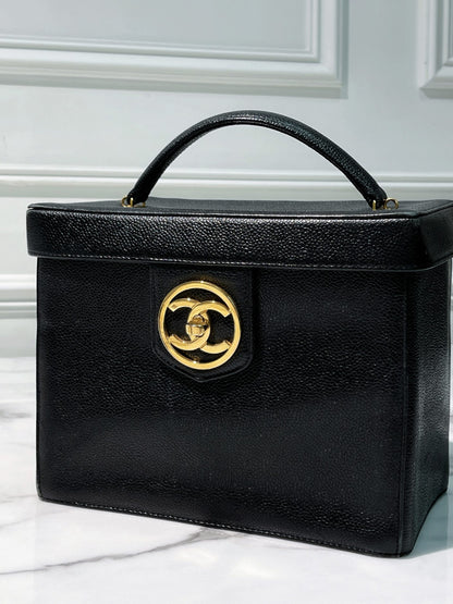 CHANEL VINTAGE VANITY BOX, Black/Gold