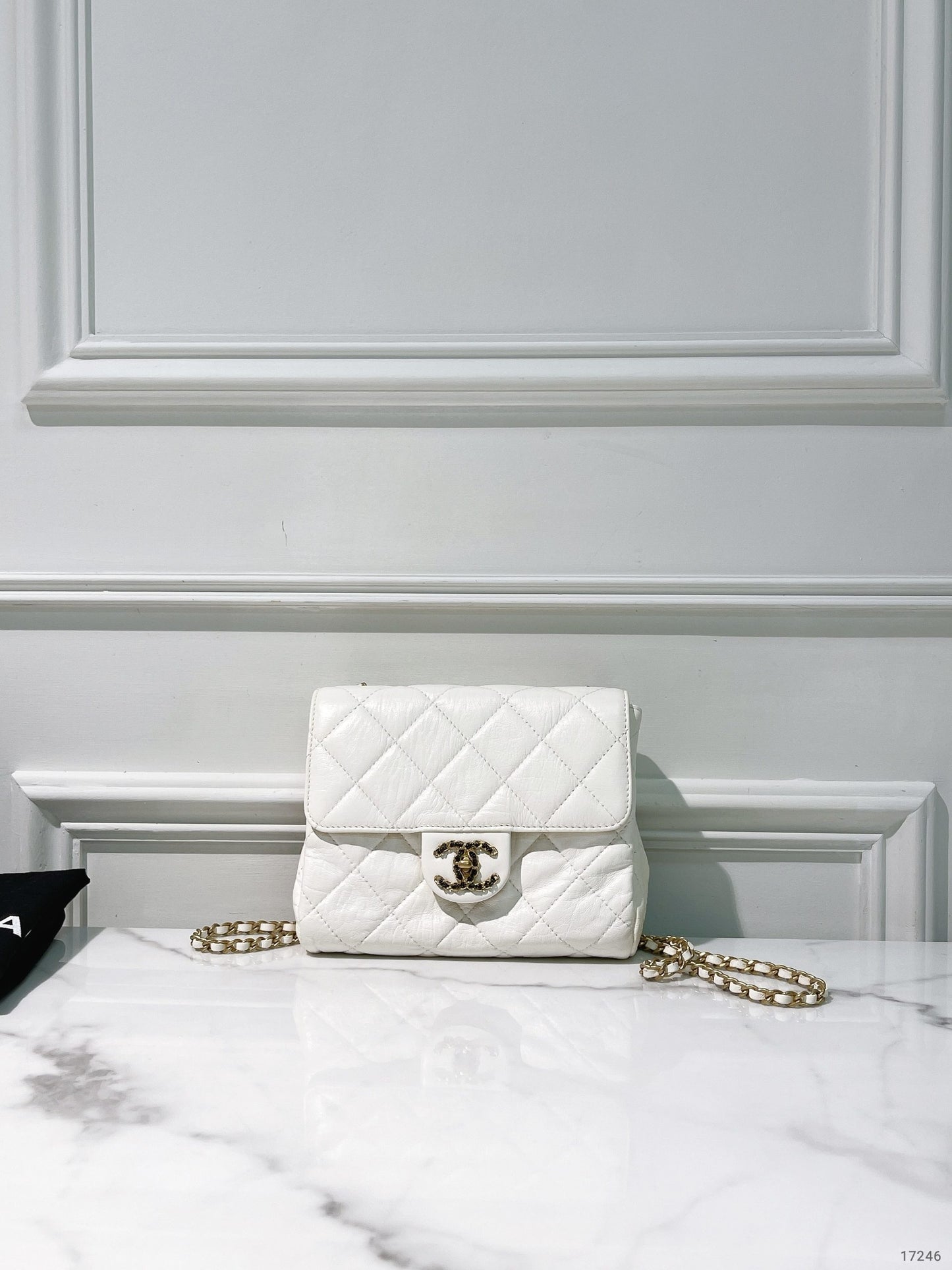 CHANEL 22C MINI SQUARE, White/Gold