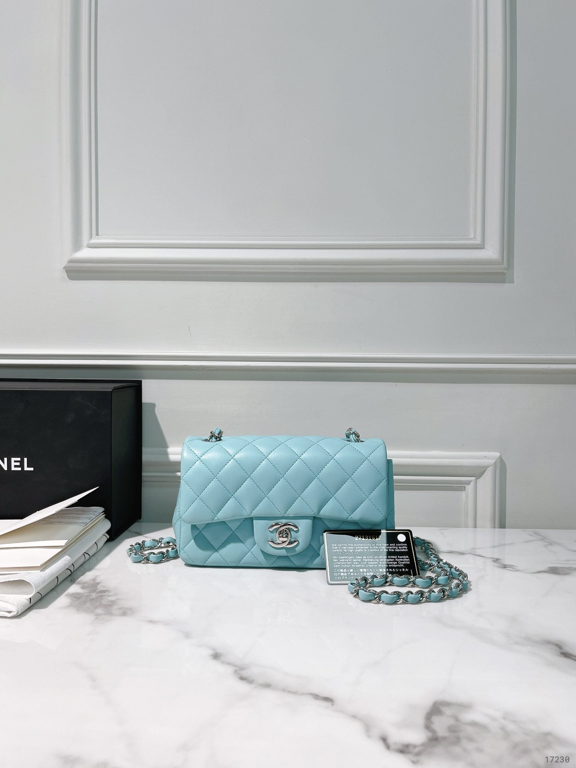 CHANEL MINI FLAP, Baby Blue/Silver