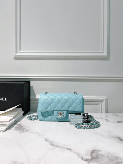 CHANEL MINI FLAP, Baby Blue/Silver