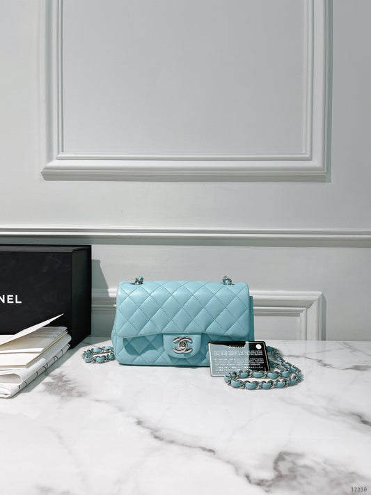 CHANEL MINI FLAP, Baby Blue/Silver