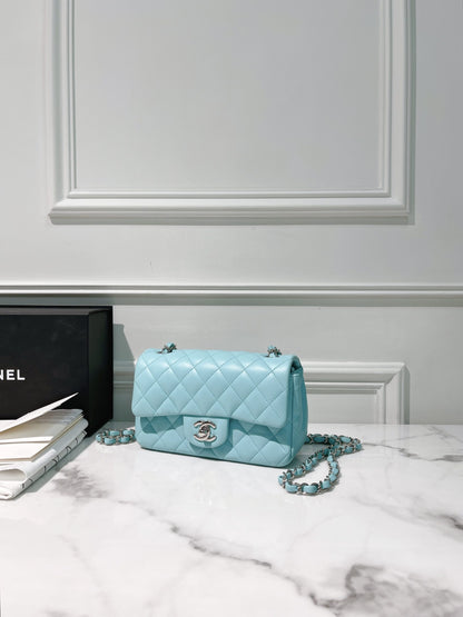 CHANEL MINI FLAP, Baby Blue/Silver
