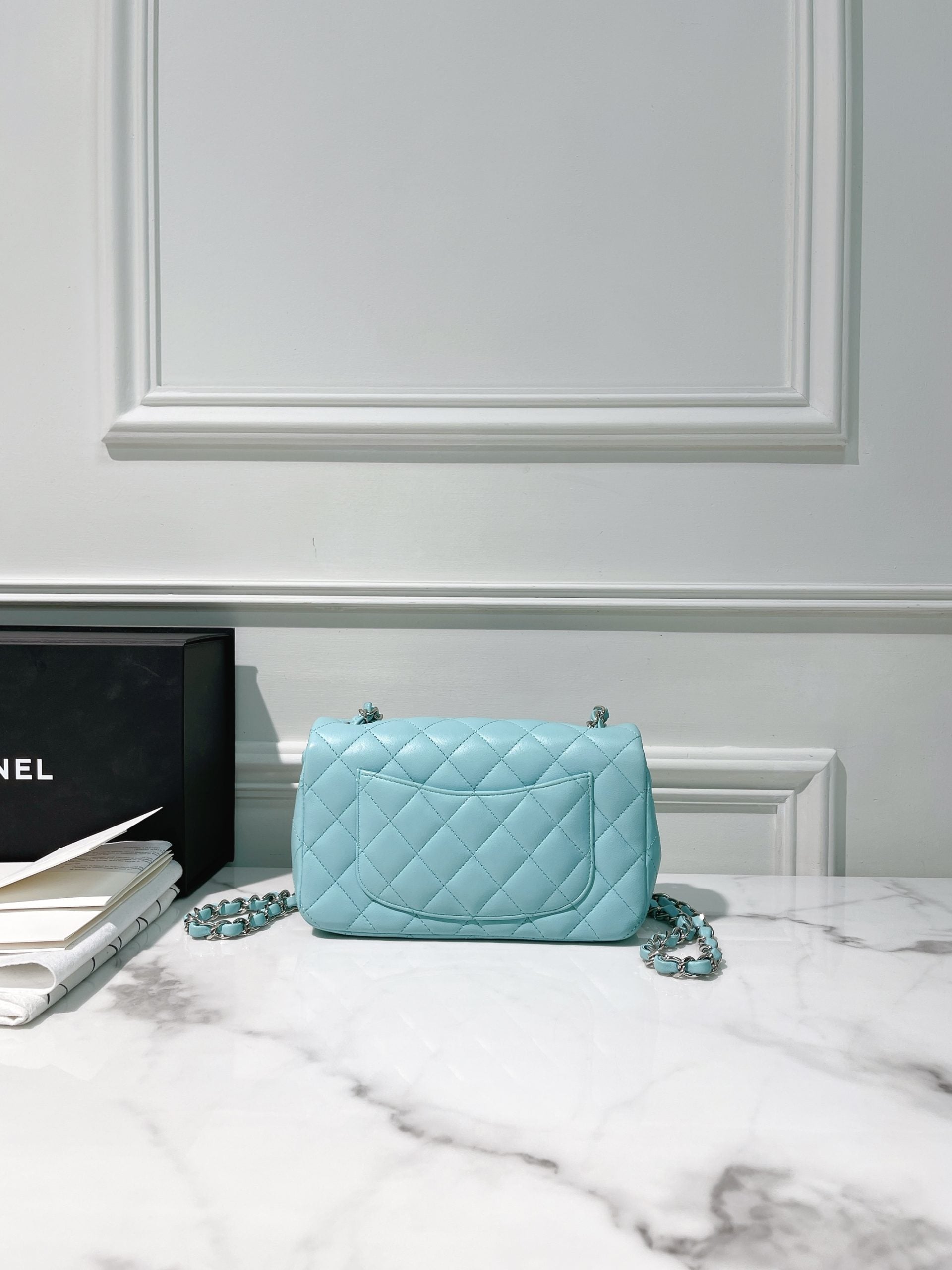 CHANEL MINI FLAP, Baby Blue/Silver