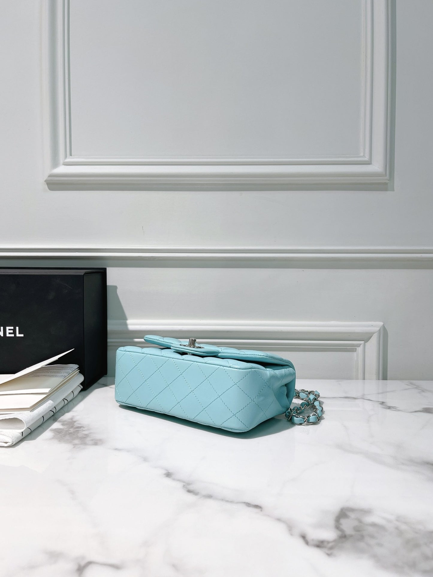 CHANEL MINI FLAP, Baby Blue/Silver