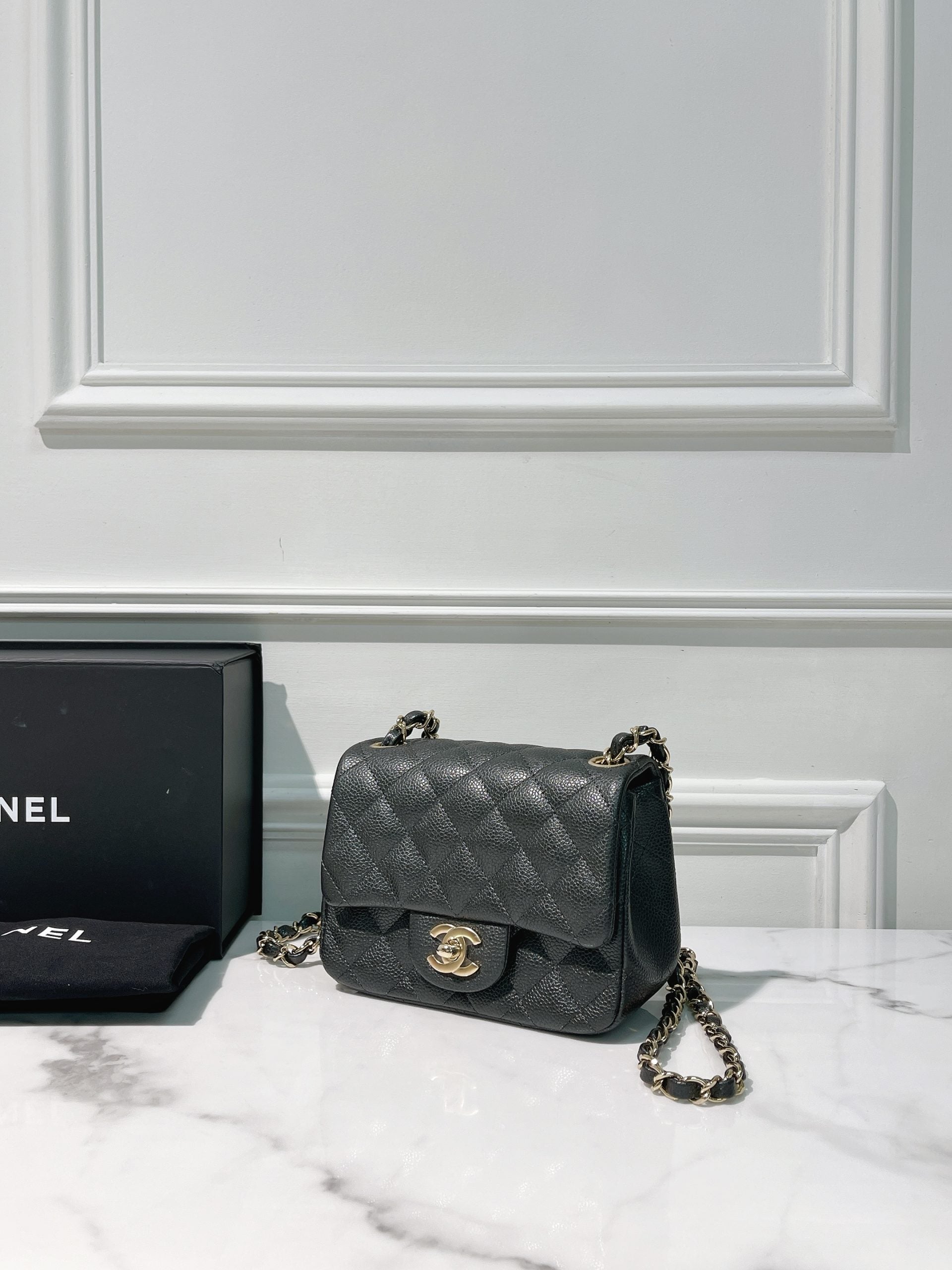 CHANEL MINI SQUARE, Grey/Gold