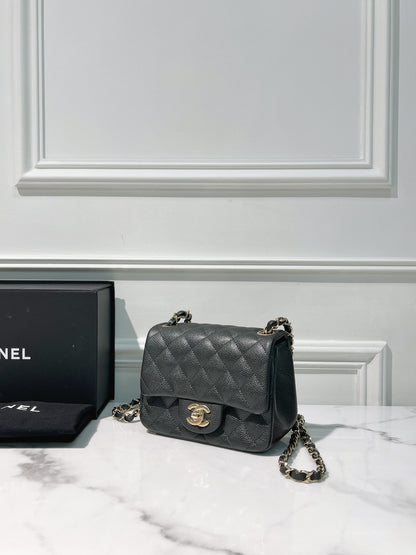 CHANEL MINI SQUARE, Grey/Gold