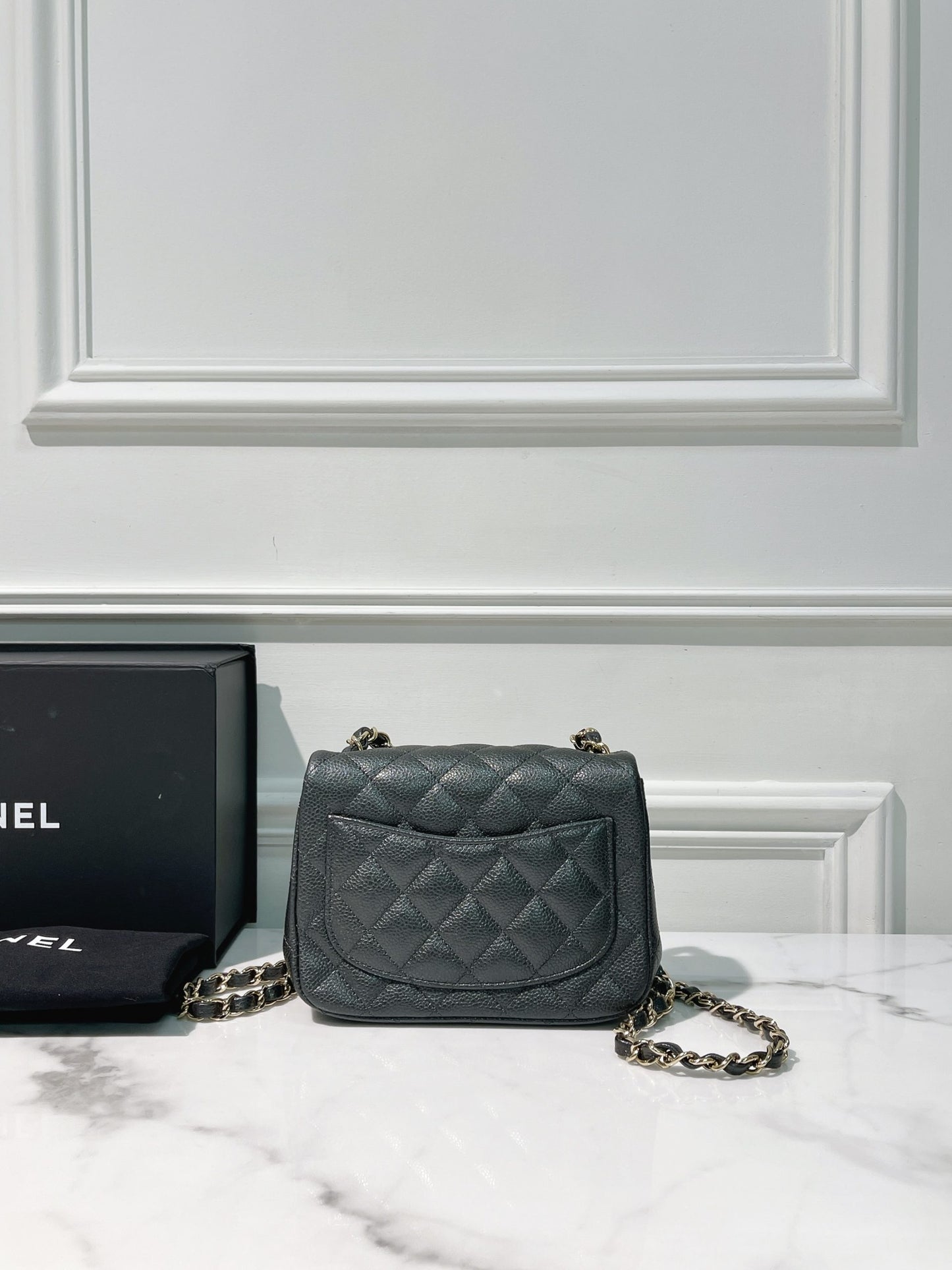 CHANEL MINI SQUARE, Grey/Gold