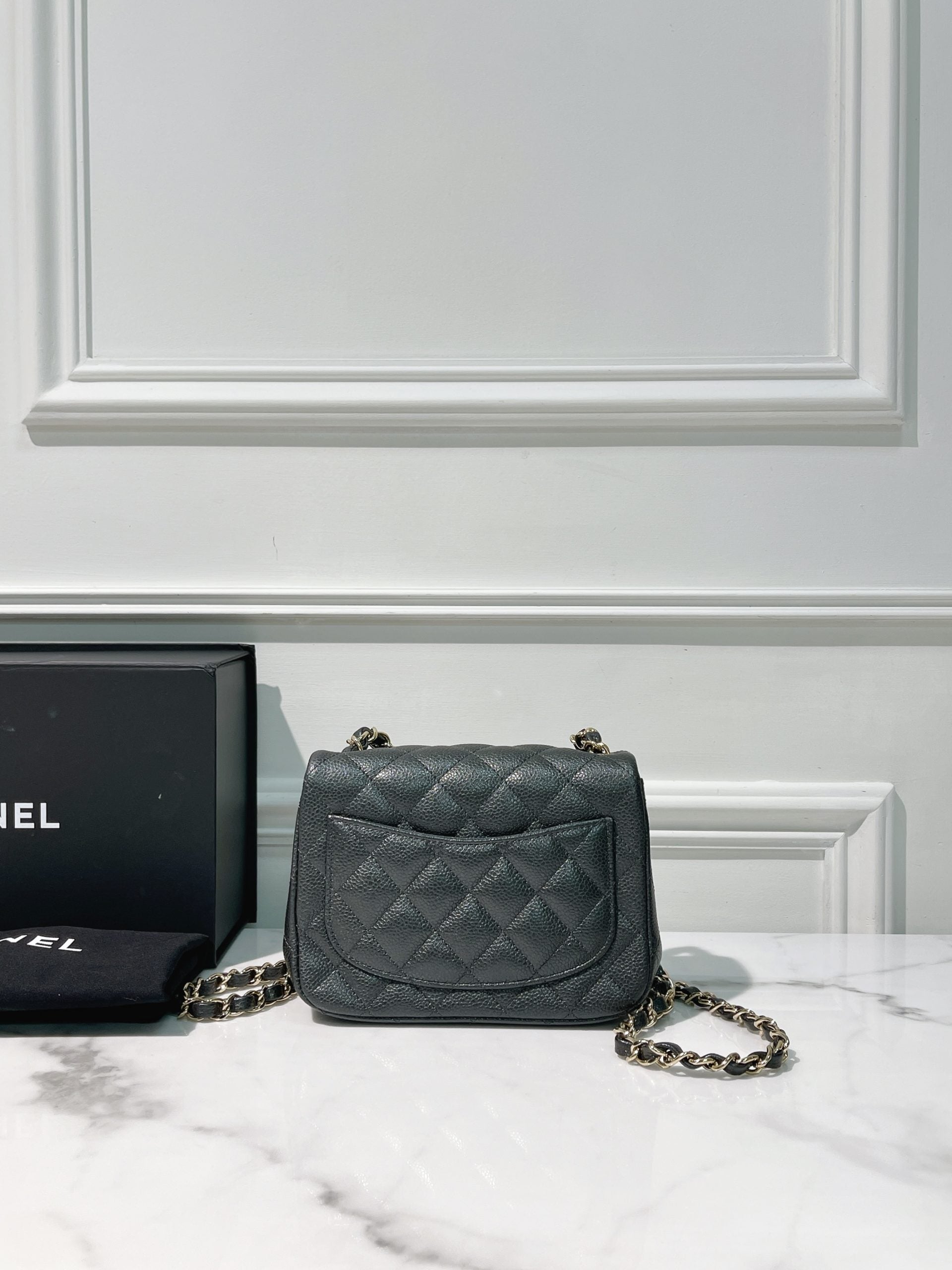 CHANEL MINI SQUARE, Grey/Gold