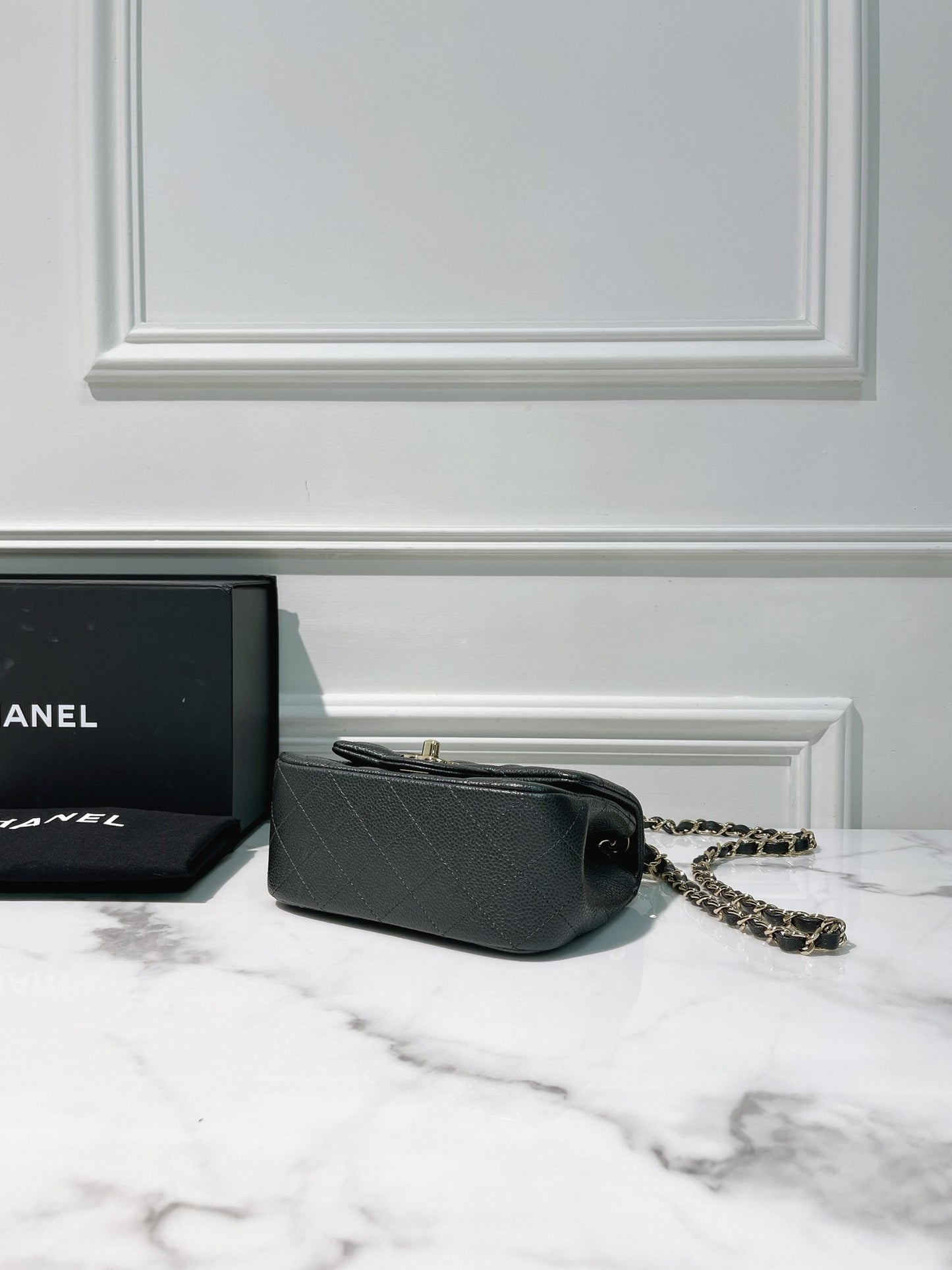 CHANEL MINI SQUARE, Grey/Gold