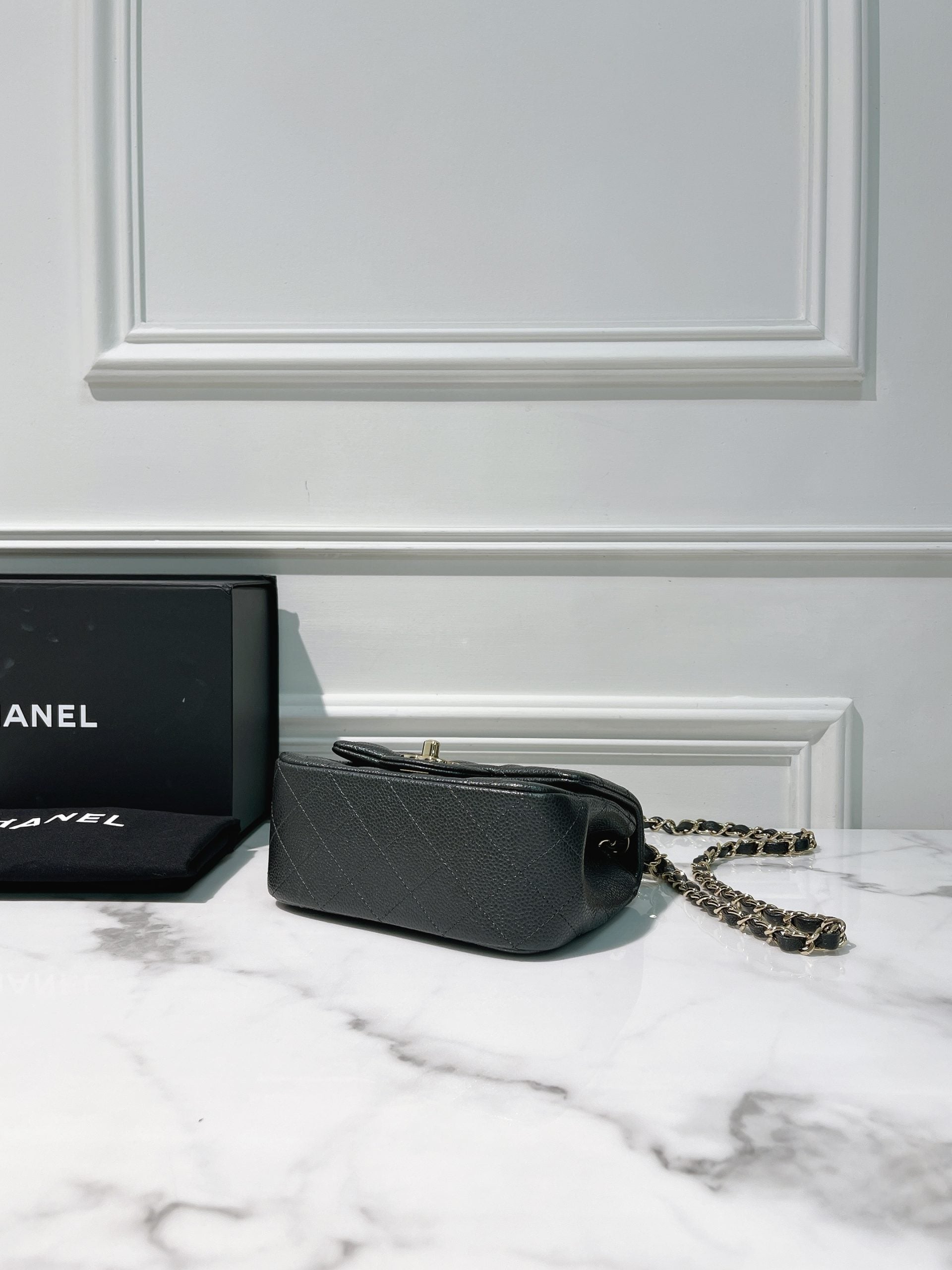 CHANEL MINI SQUARE, Grey/Gold