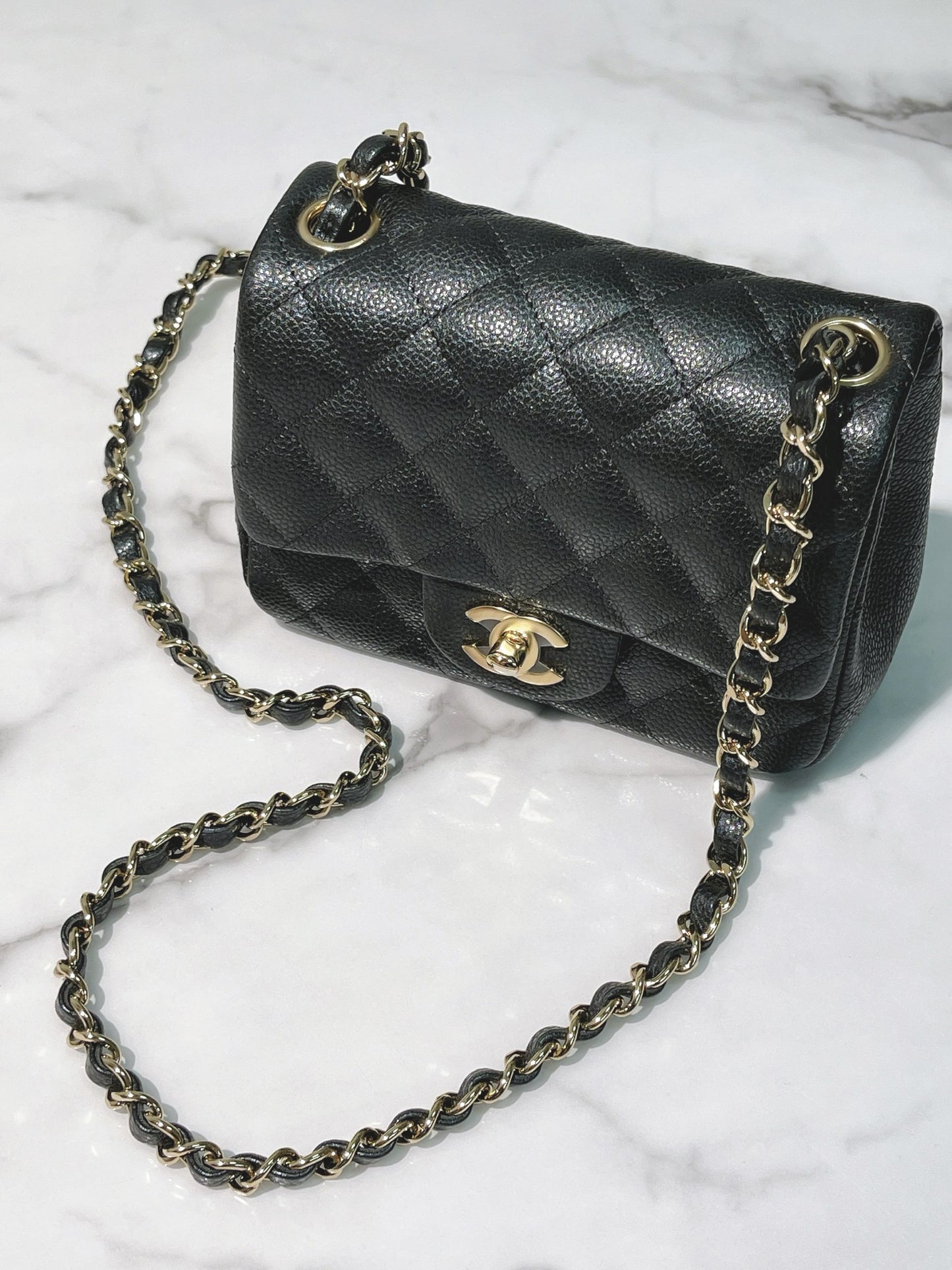 CHANEL MINI SQUARE, Grey/Gold