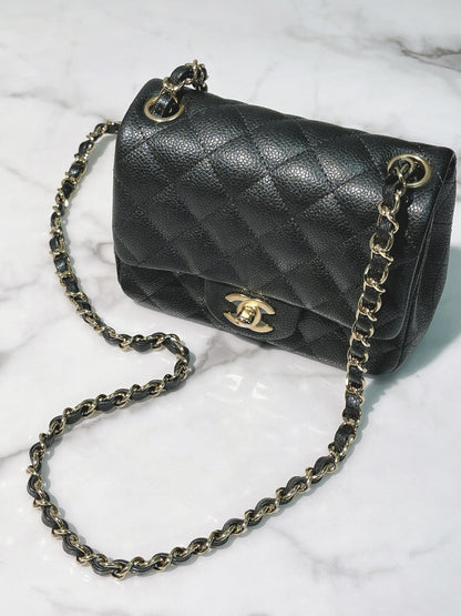 CHANEL MINI SQUARE, Grey/Gold