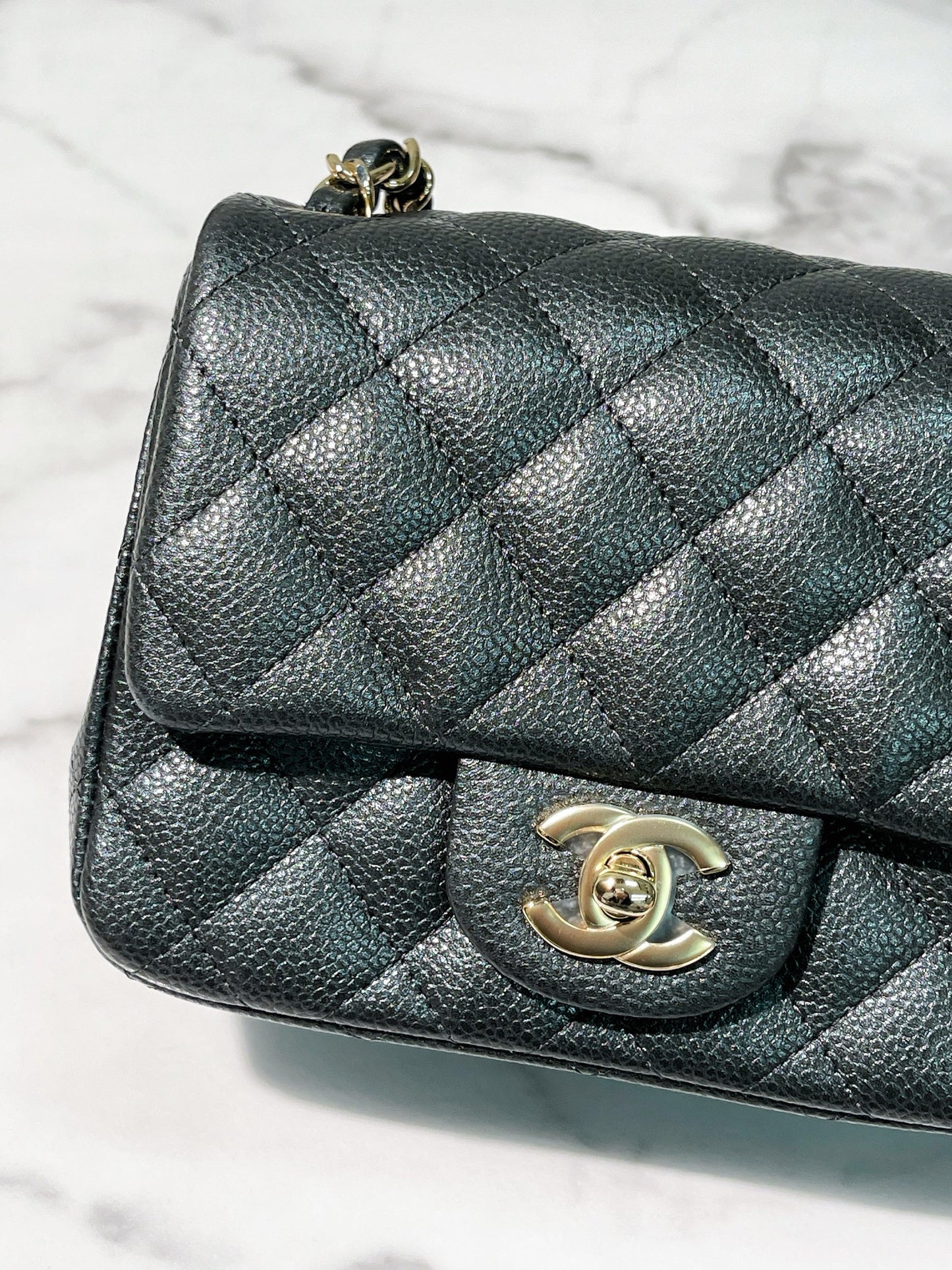 CHANEL MINI SQUARE, Grey/Gold
