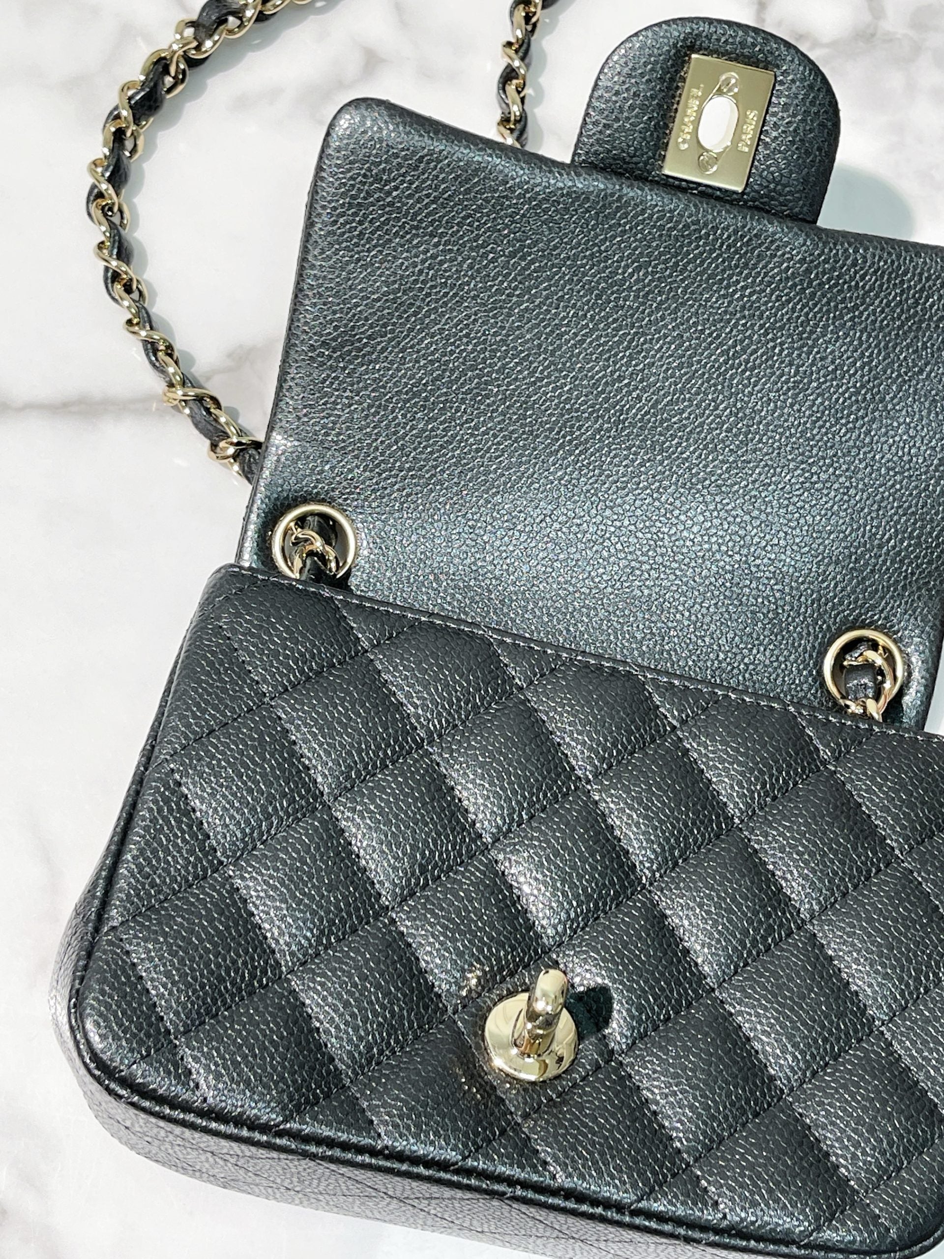 CHANEL MINI SQUARE, Grey/Gold
