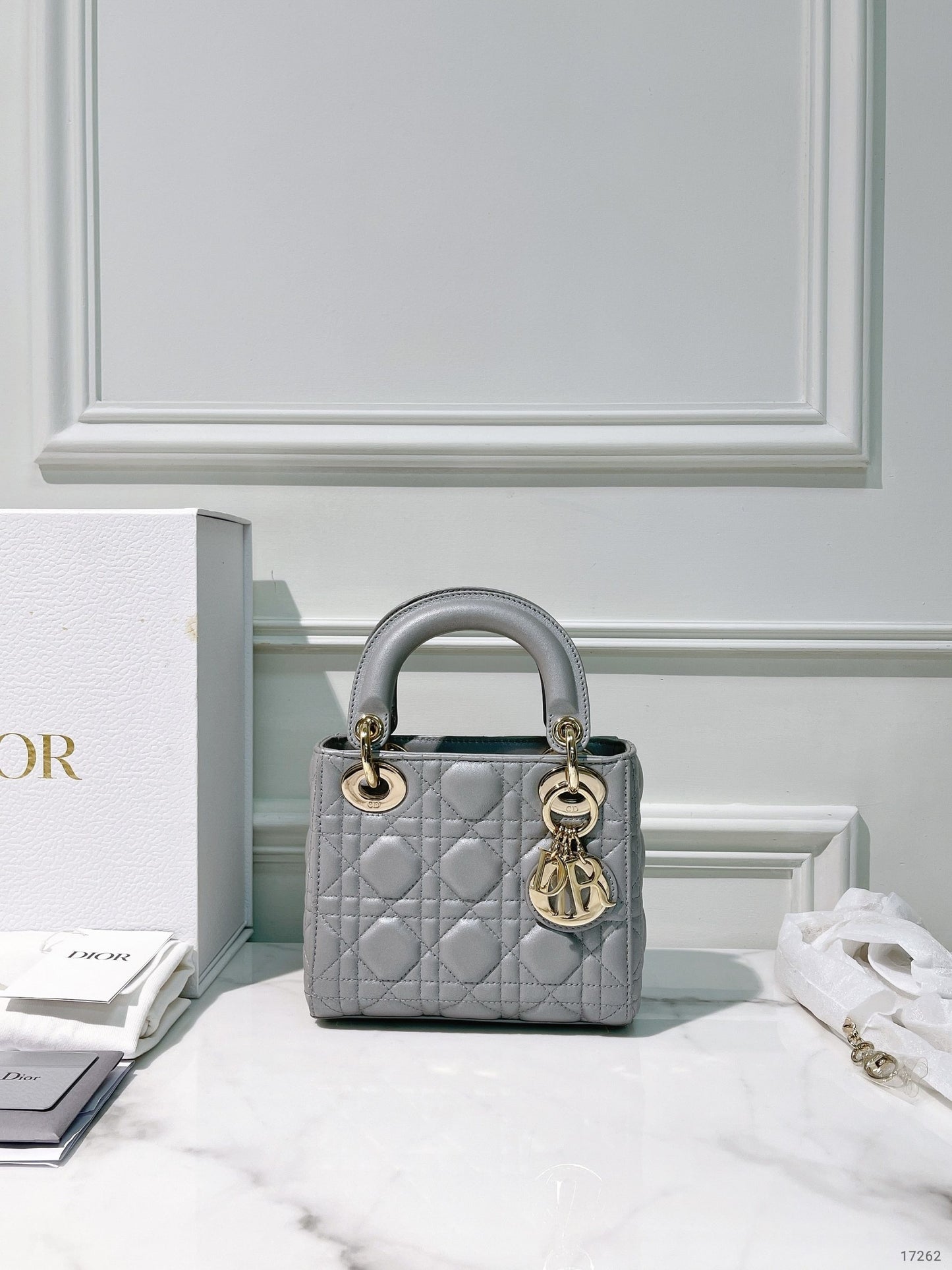 DIOR MINI LADY DIOR, Grey/Gold