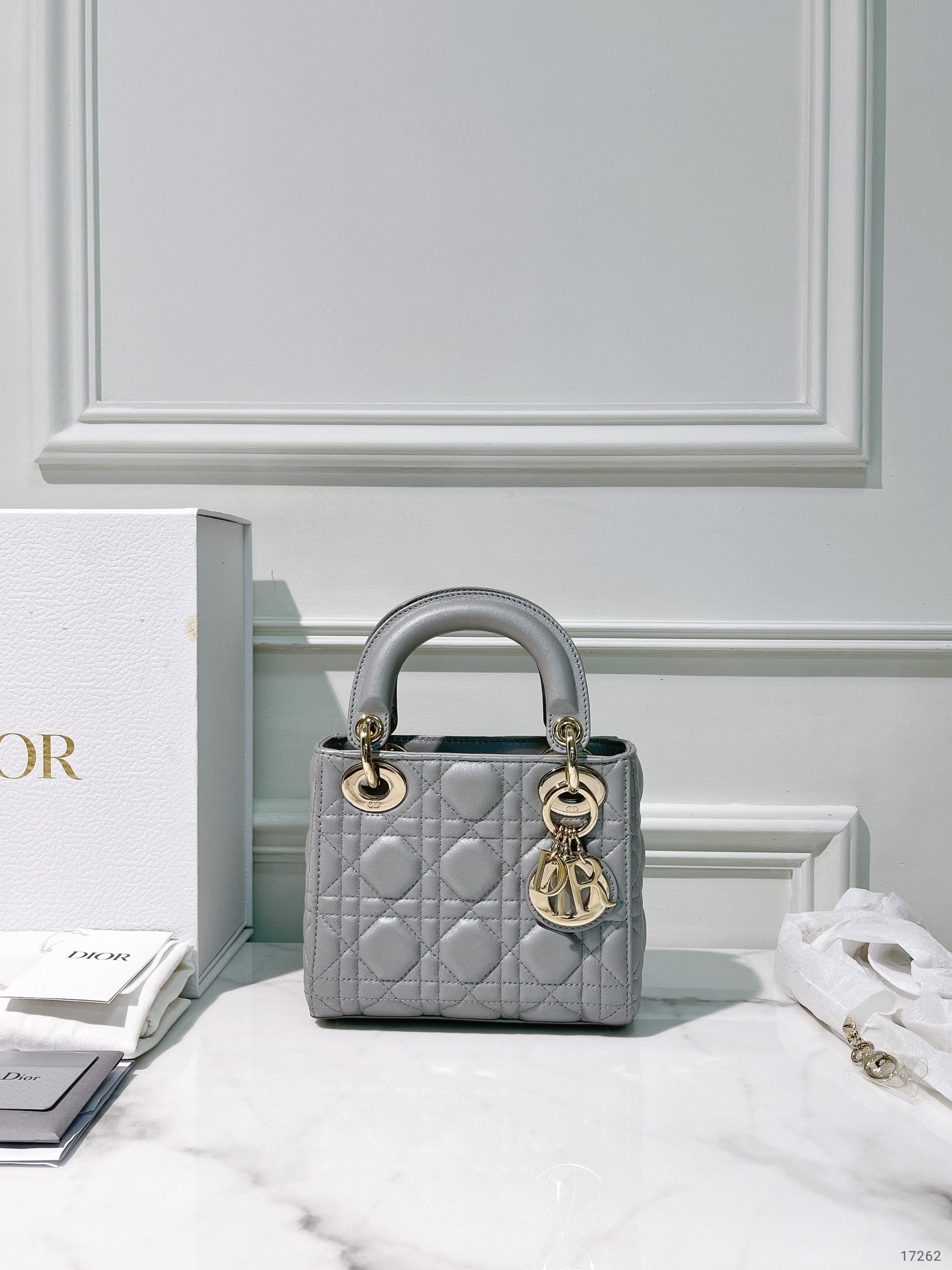 DIOR MINI LADY DIOR, Grey/Gold