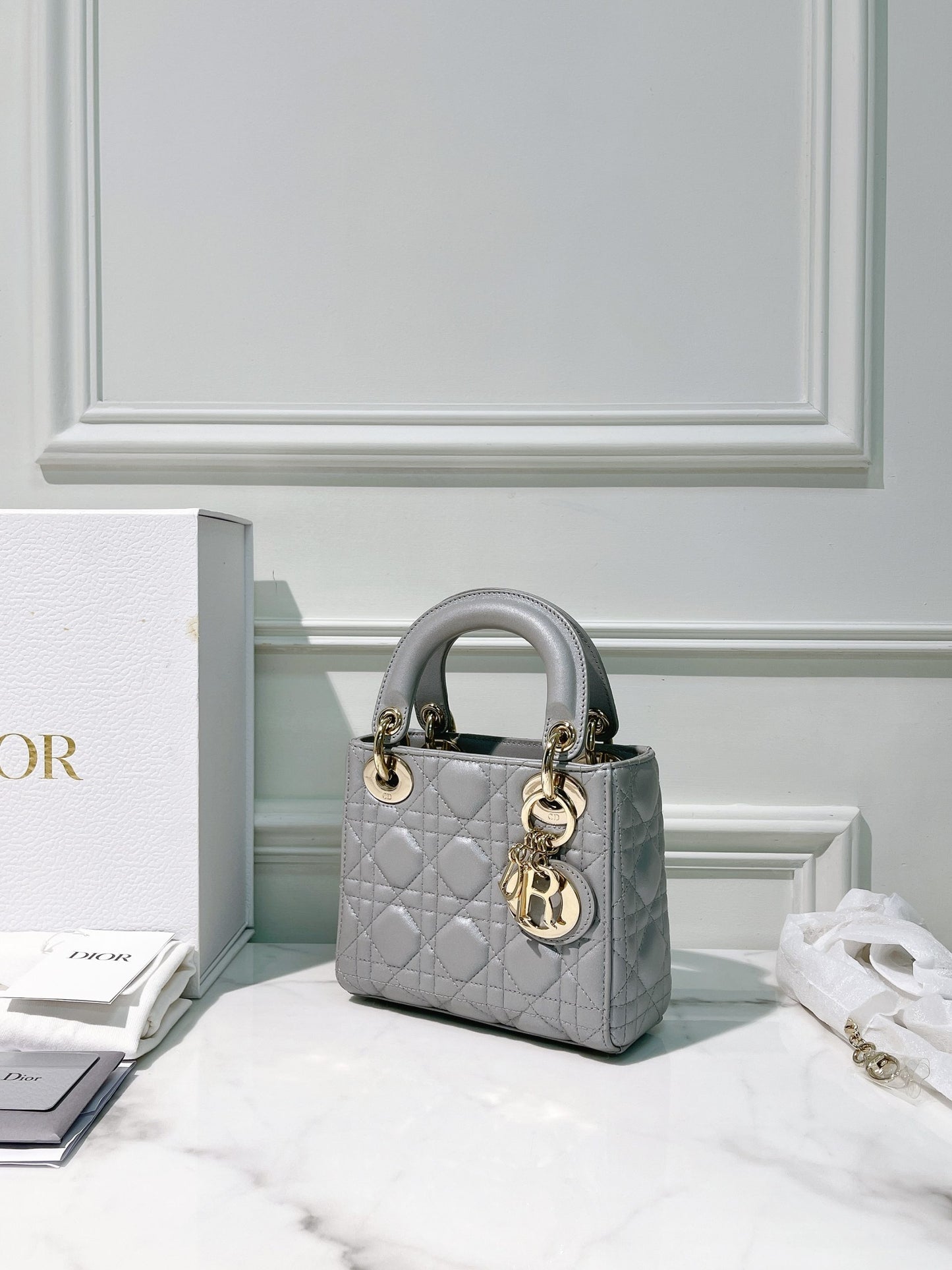DIOR MINI LADY DIOR, Grey/Gold