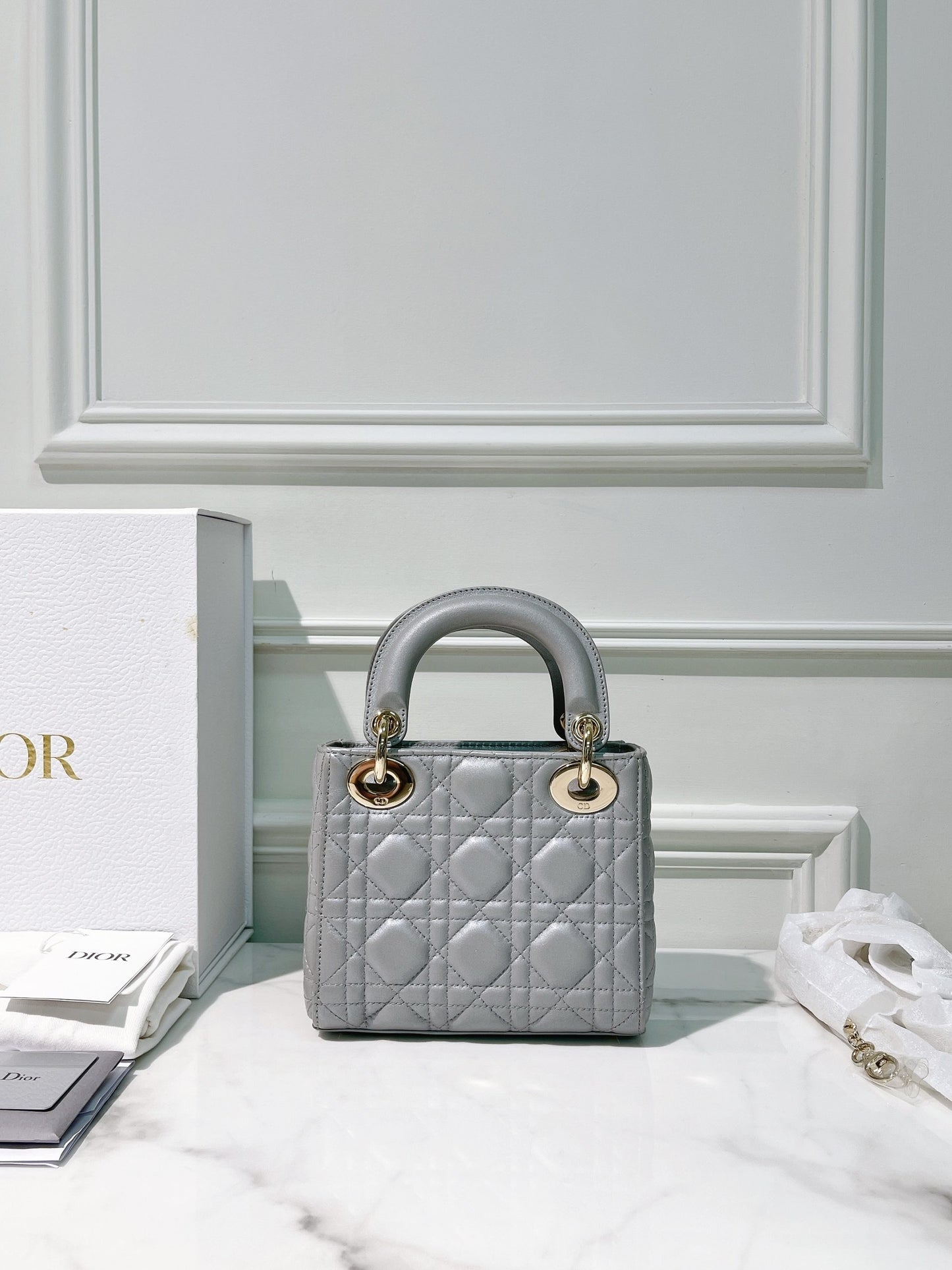 DIOR MINI LADY DIOR, Grey/Gold