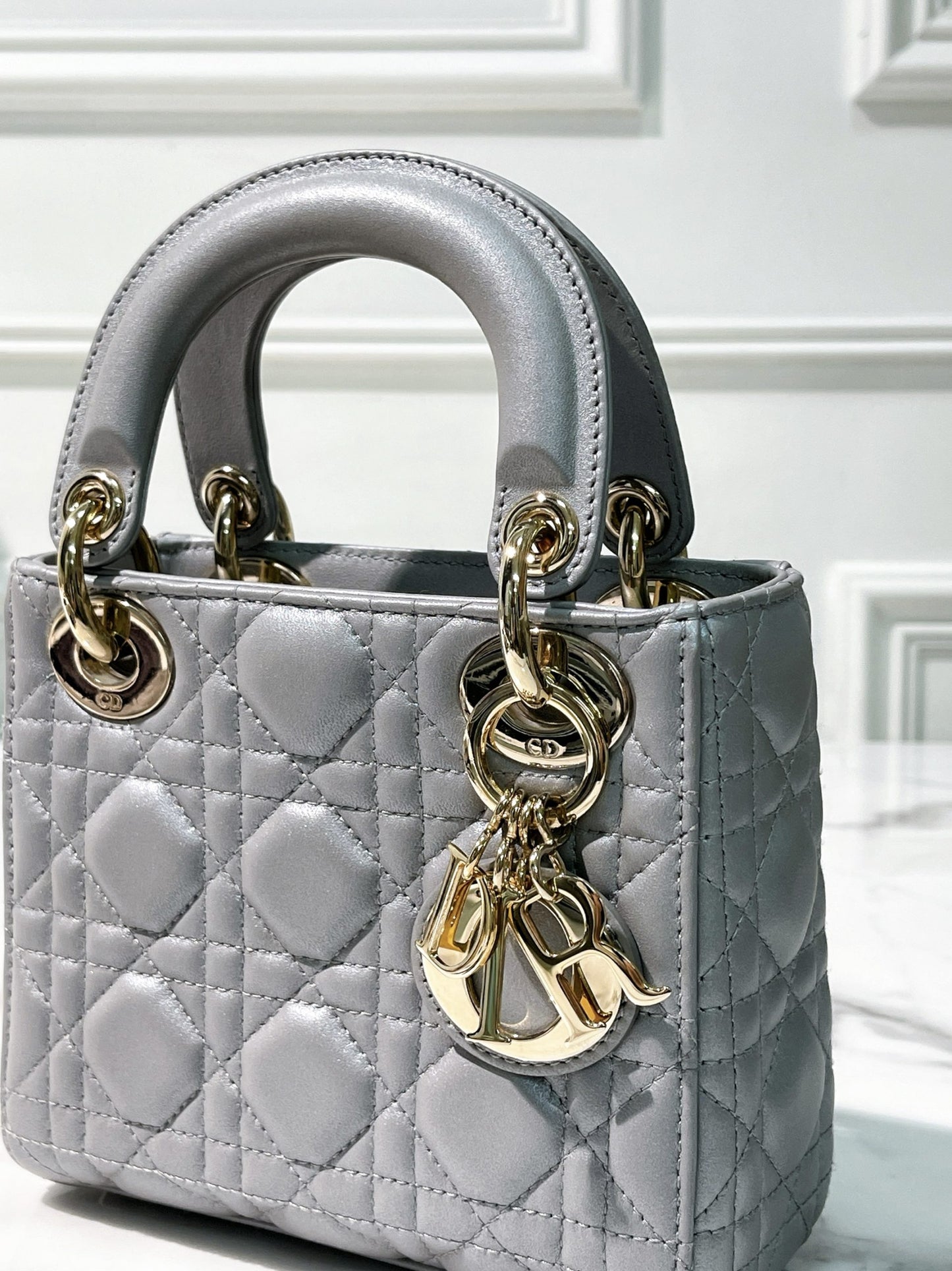 DIOR MINI LADY DIOR, Grey/Gold