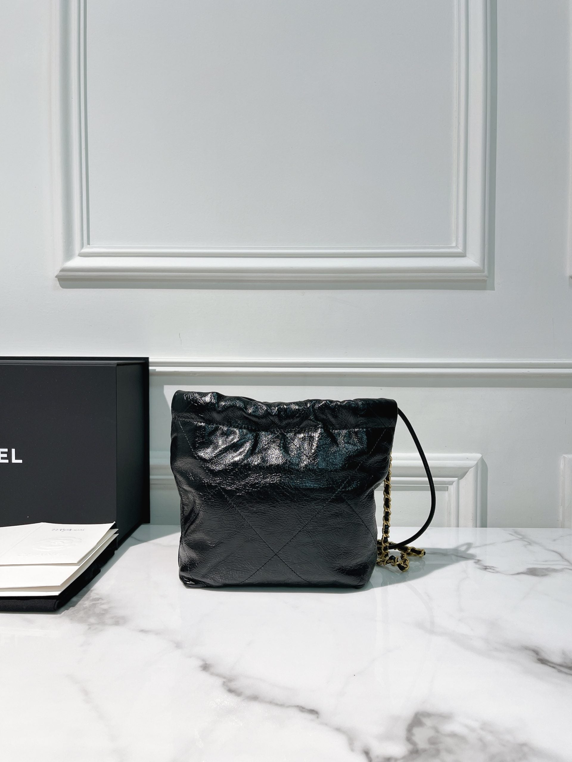 CHANEL MINI 22 BAG with PEARL, Black/Gold