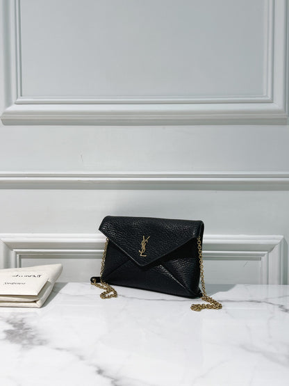 YSL CASSANDRE CHAIN POUCH, Black/Gold