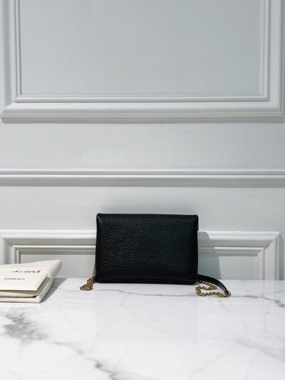 YSL CASSANDRE CHAIN POUCH, Black/Gold