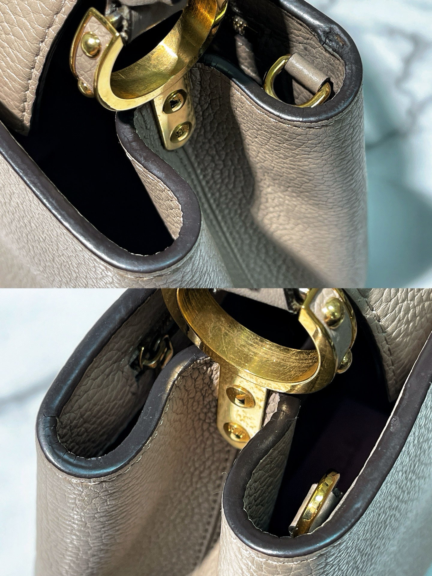 LV CAPUCINES MM, Grey/Gold