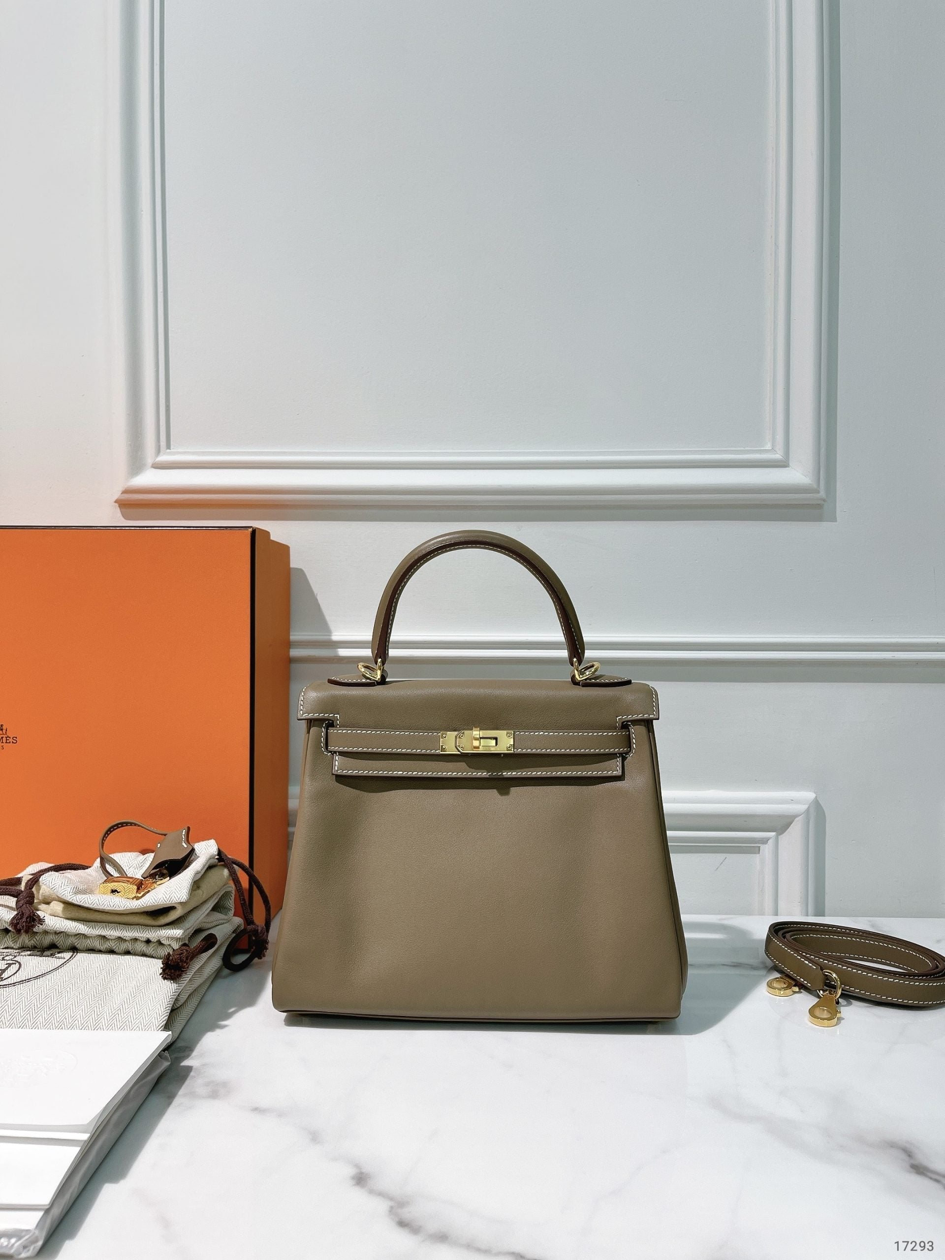 HERMES KELLY 25, Etoupe/Gold
