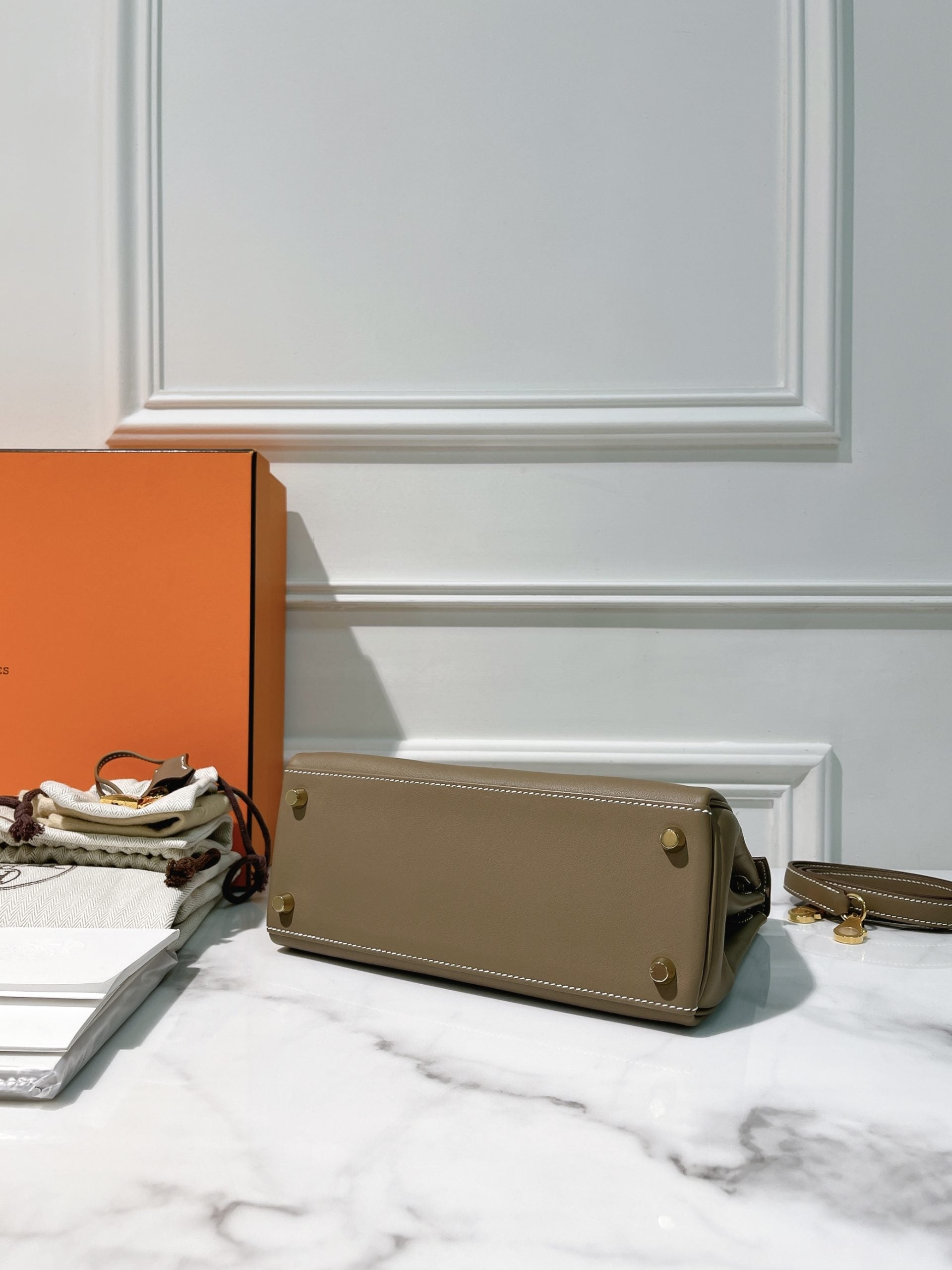 HERMES KELLY 25, Etoupe/Gold