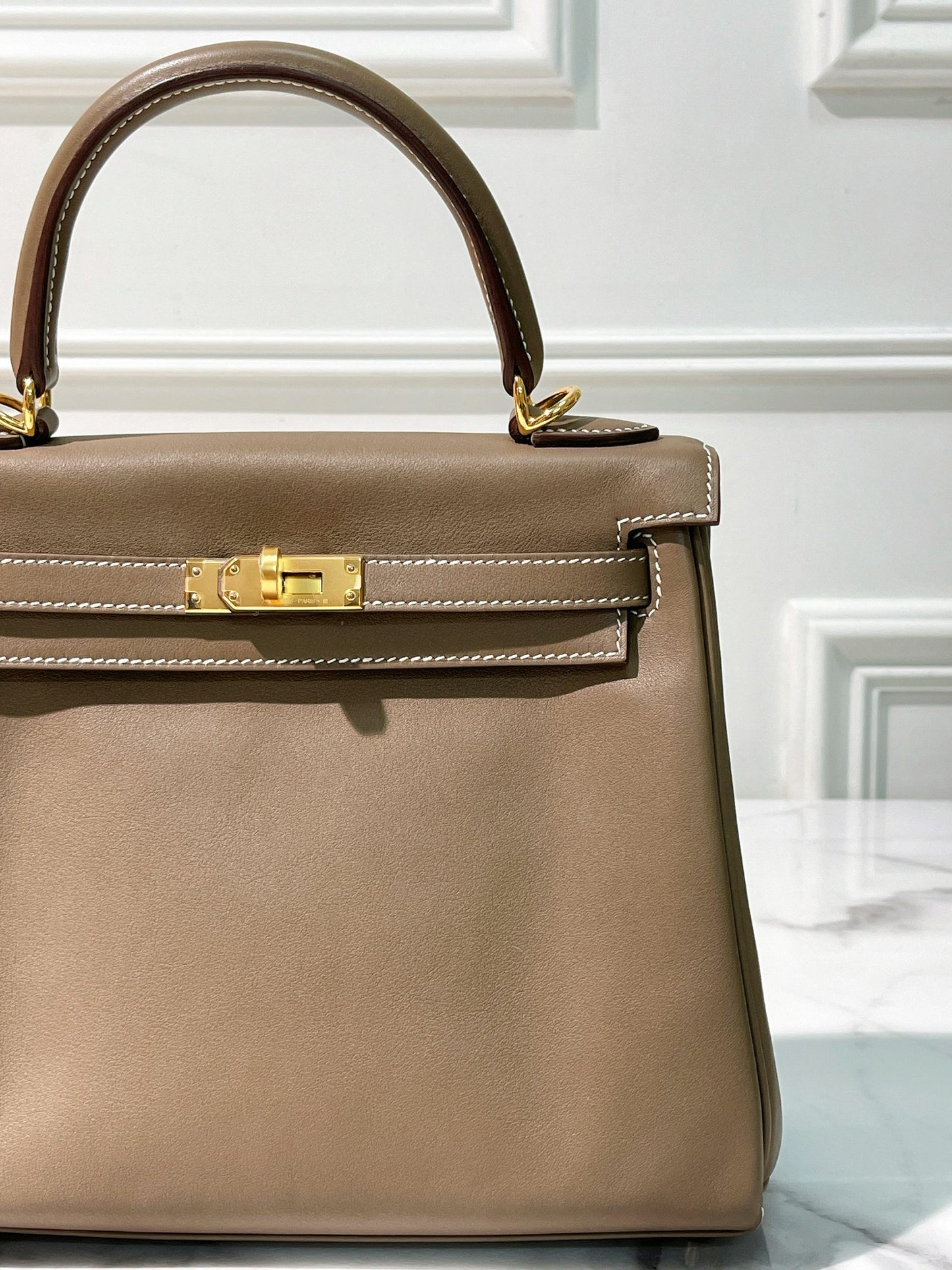 HERMES KELLY 25, Etoupe/Gold