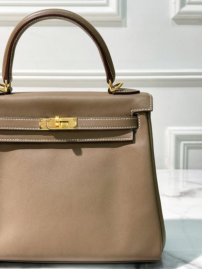 HERMES KELLY 25, Etoupe/Gold