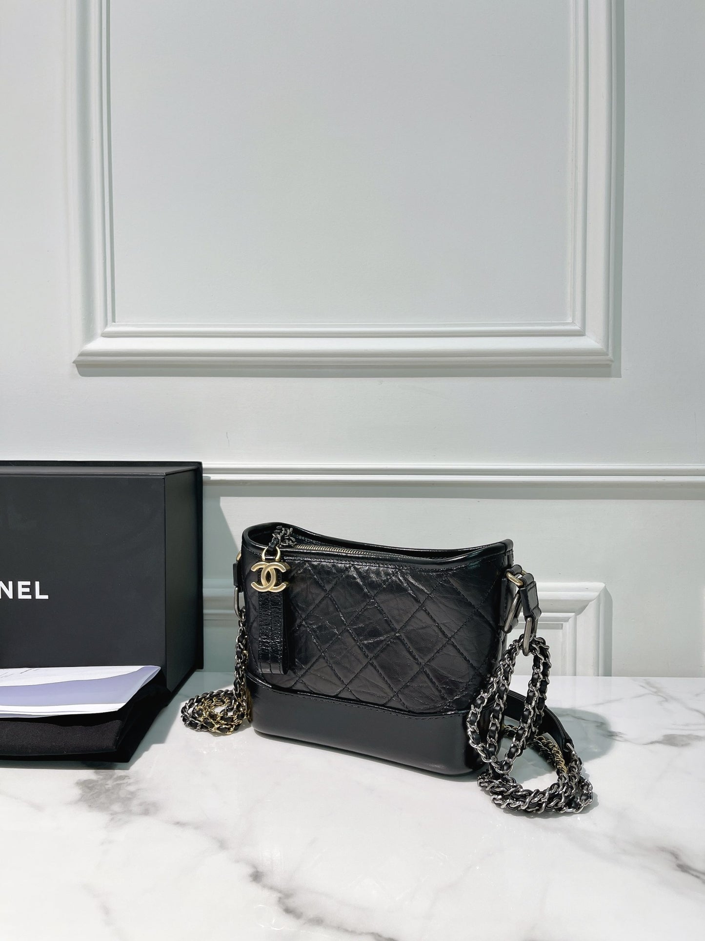 CHANEL GABRIELLE SMALL HOBO, Black/Gold