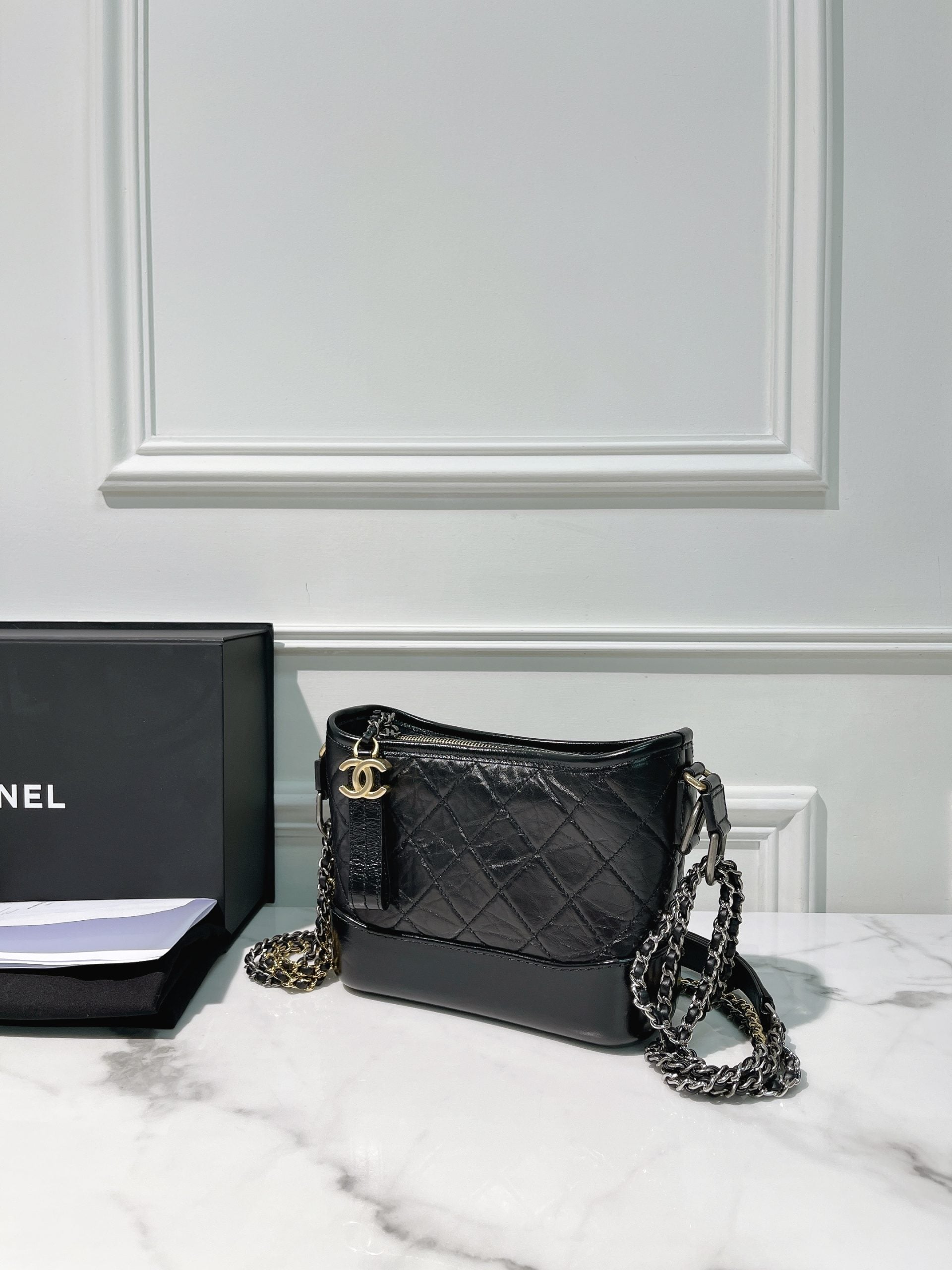 CHANEL GABRIELLE SMALL HOBO, Black/Gold