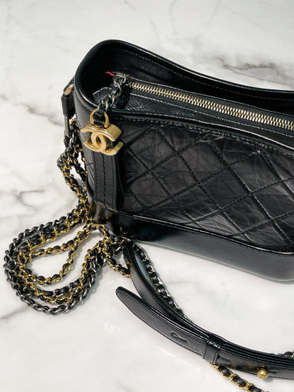 CHANEL GABRIELLE SMALL HOBO, Black/Gold