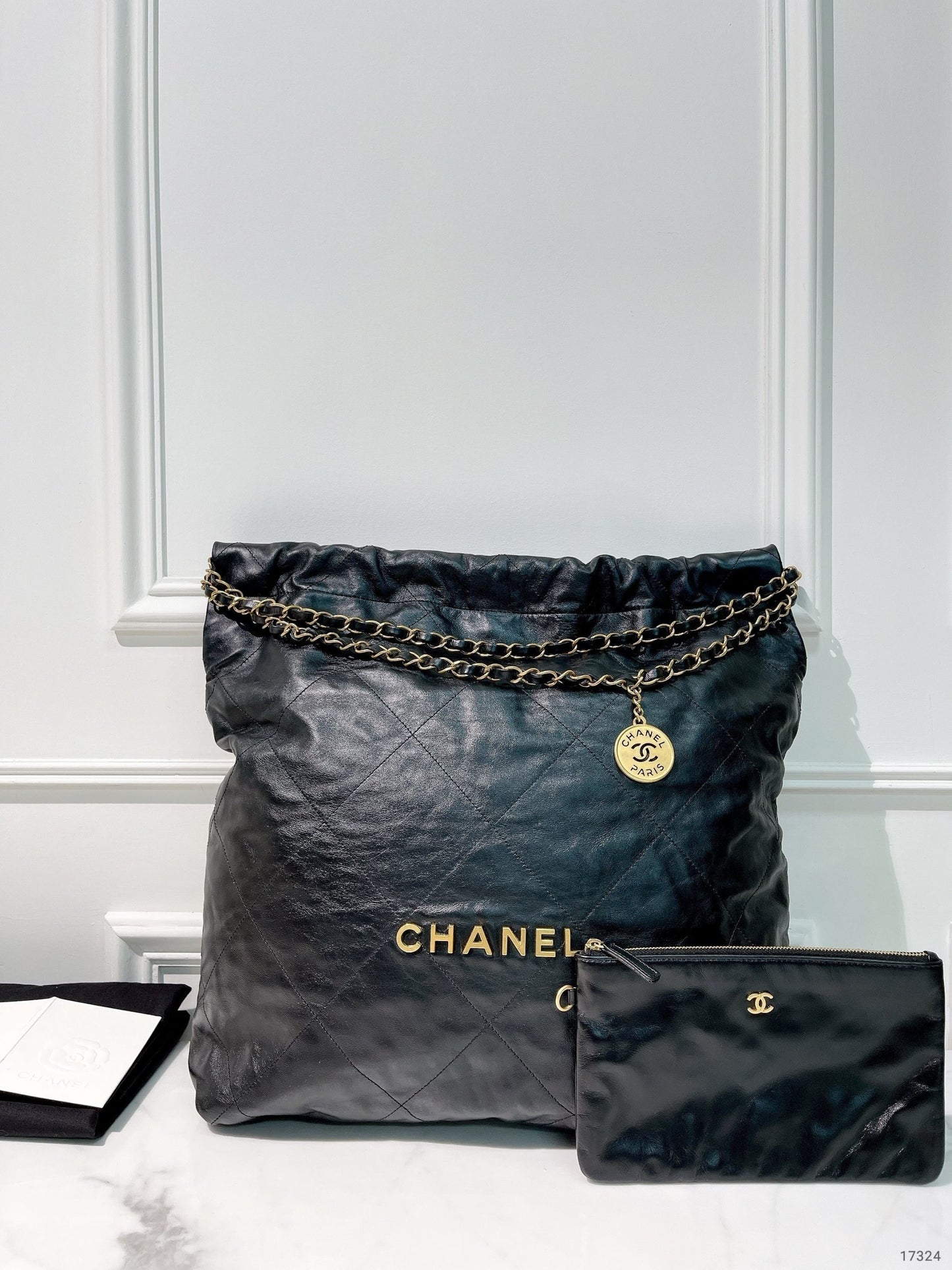CHANEL LARGE 22 BAG, Black/Gold