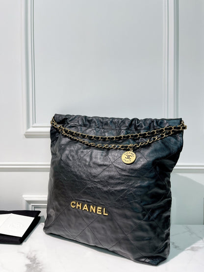 CHANEL LARGE 22 BAG, Black/Gold