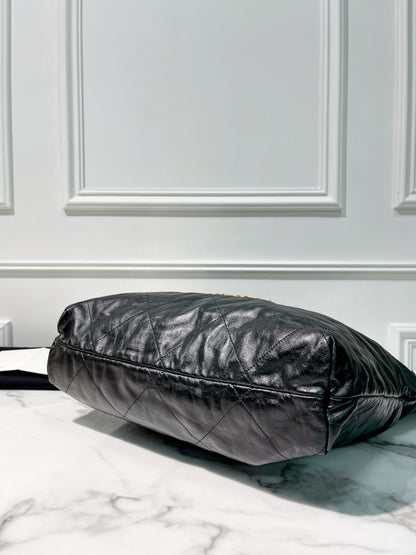 CHANEL LARGE 22 BAG, Black/Gold