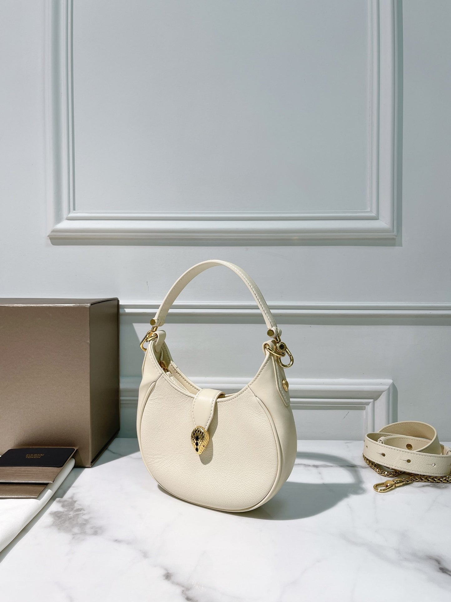 BVLGARI SERPENTI ELLIPSE CROSSBODY BAG, Ivory
