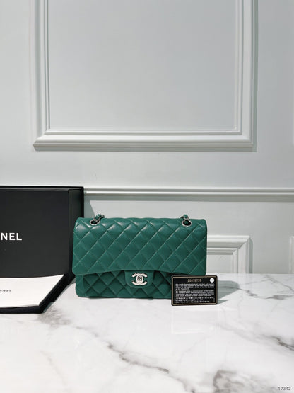 CHANEL MEDIUM CLASSIC FLAP, Green/Silver
