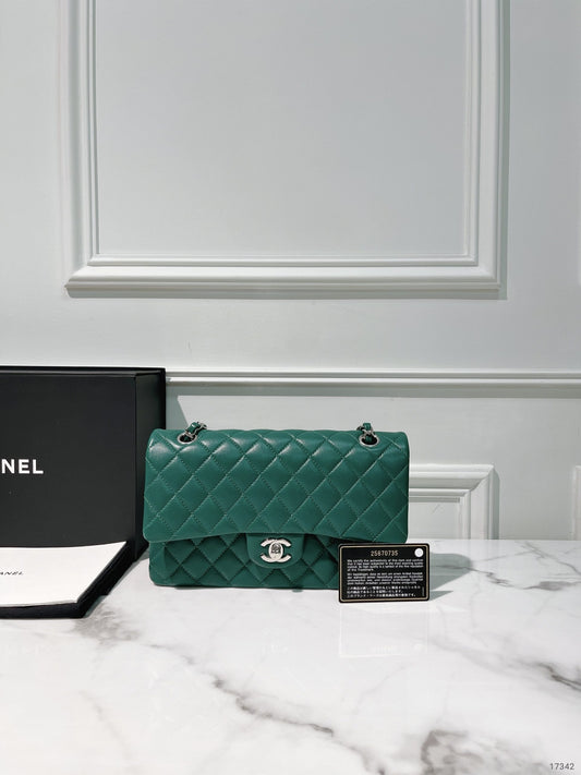 CHANEL MEDIUM CLASSIC FLAP, Green/Silver
