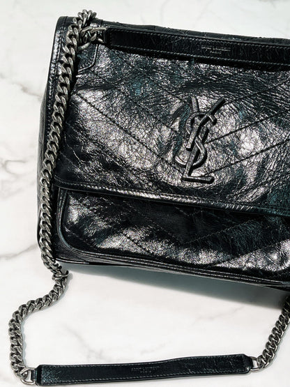 YSL NIKI MEDIUM, Black/Silver