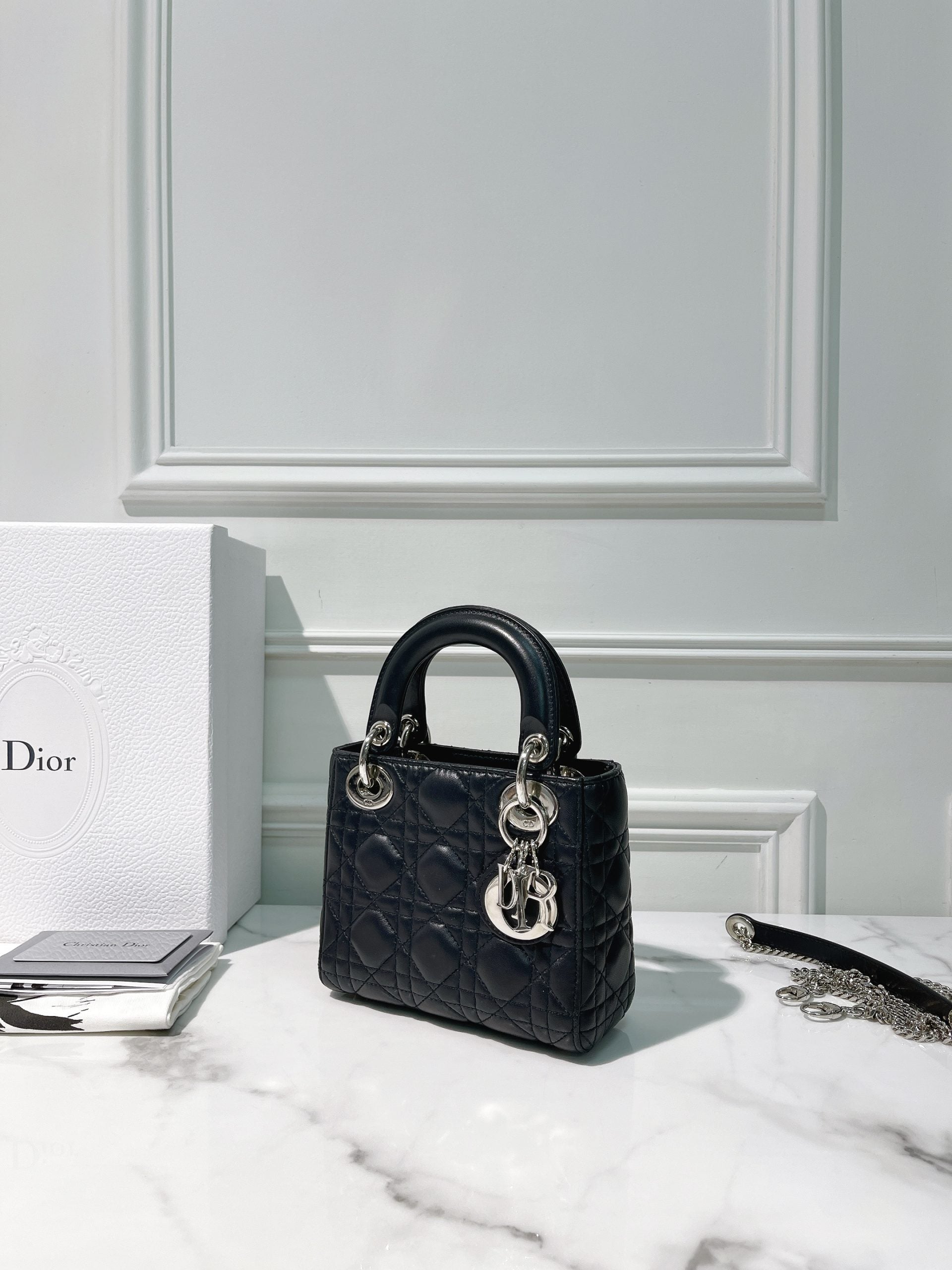 DIOR MINI LADY DIOR, Midnight Blue/Silver