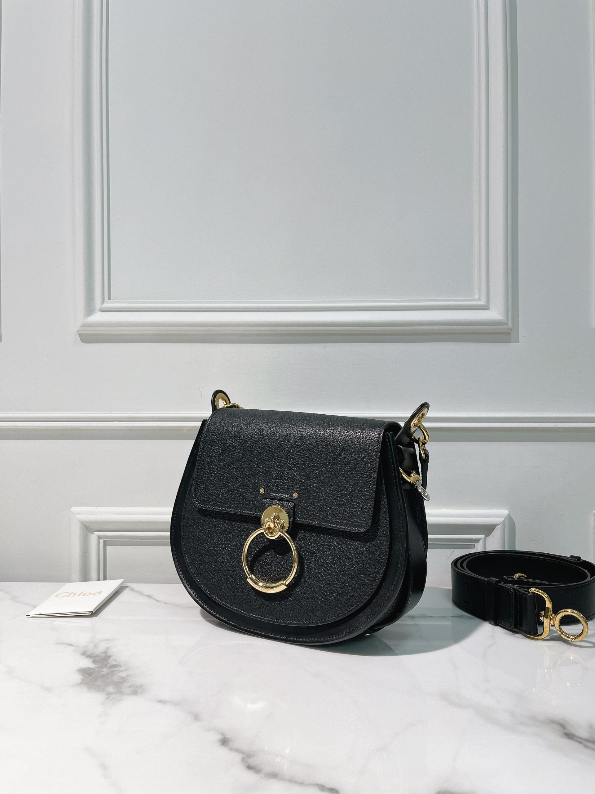 CHLOE TESS LARGE BAG, Black/Gold