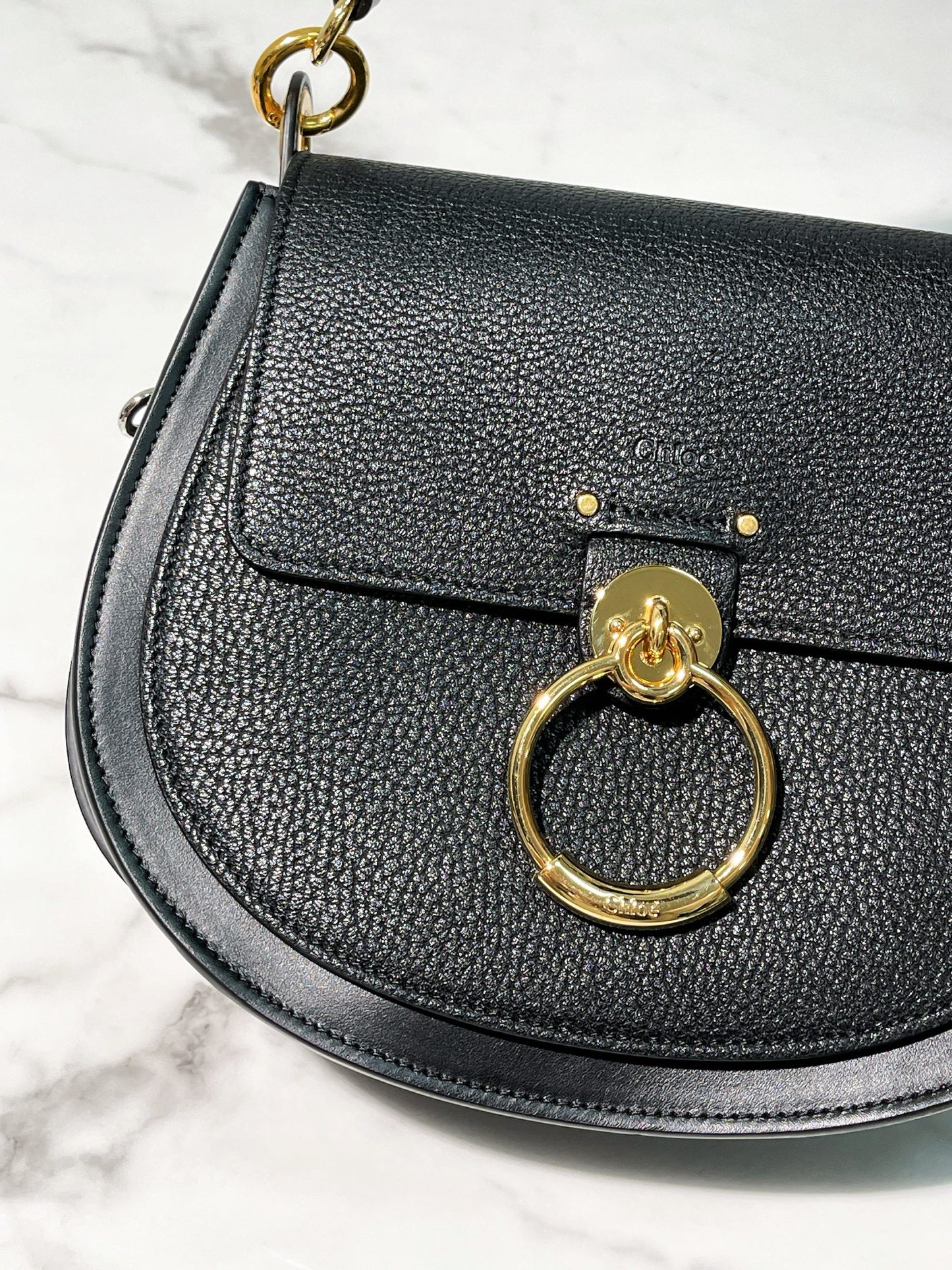 CHLOE TESS LARGE BAG, Black/Gold