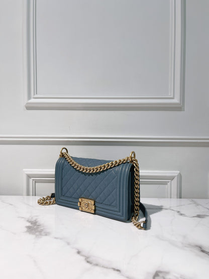 CHANEL MEDIUM BOY HANDBAG, Blue/Gold