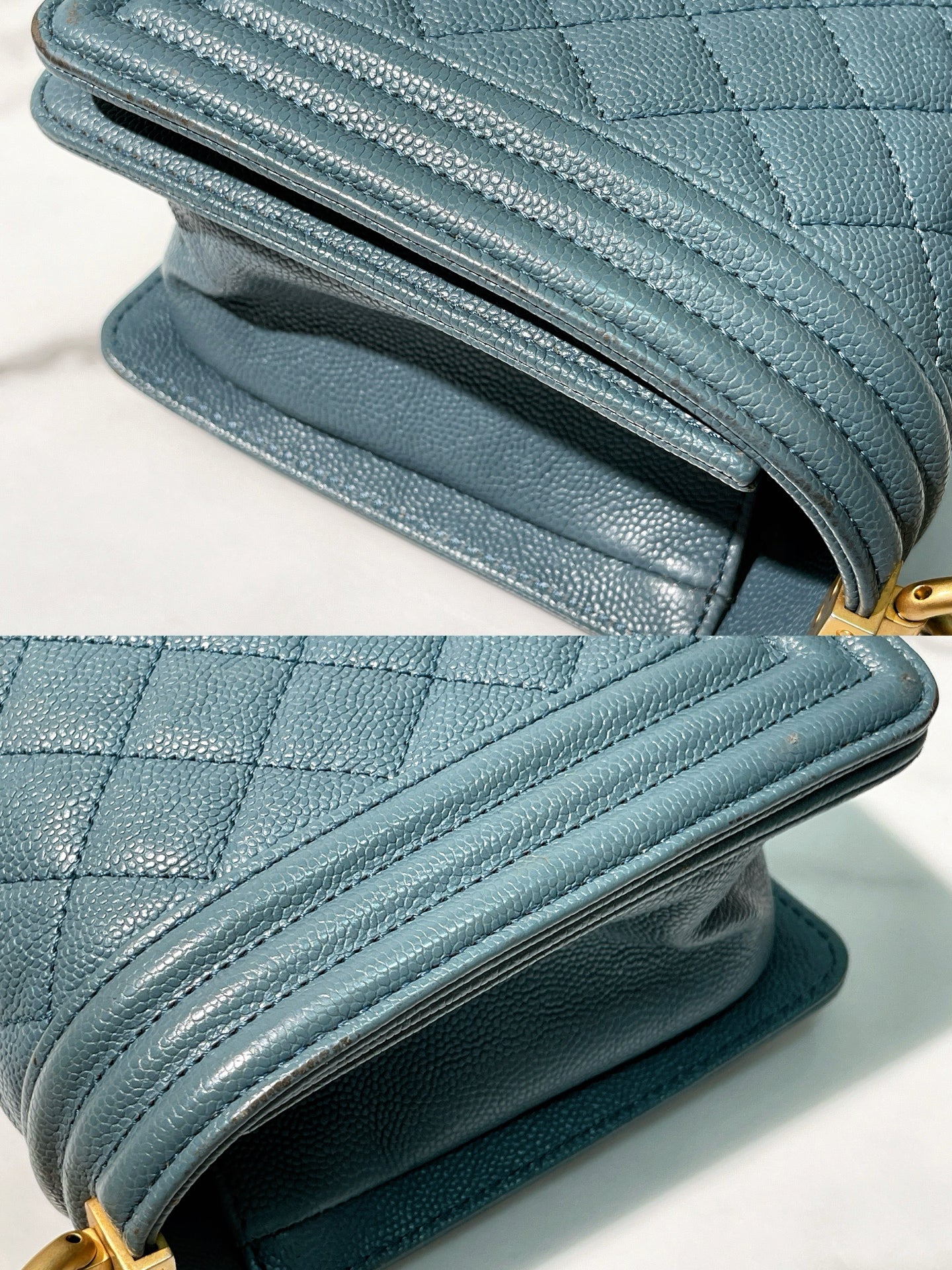 CHANEL MEDIUM BOY HANDBAG, Blue/Gold