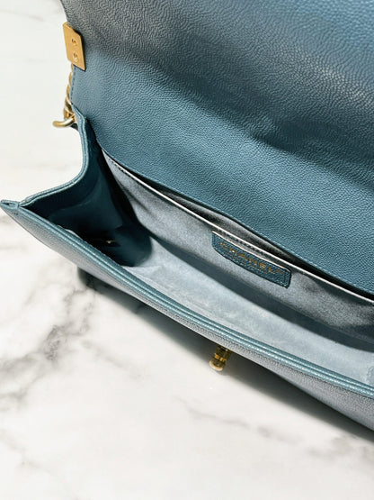 CHANEL MEDIUM BOY HANDBAG, Blue/Gold